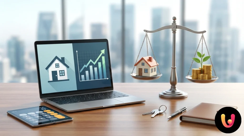 Mutuo o Investimenti: Cosa Conviene nel 2025? Analisi Reale Grafici finanziari a barre che comparano il costo degli interessi del mutuo con i potenziali profitti degli investimenti