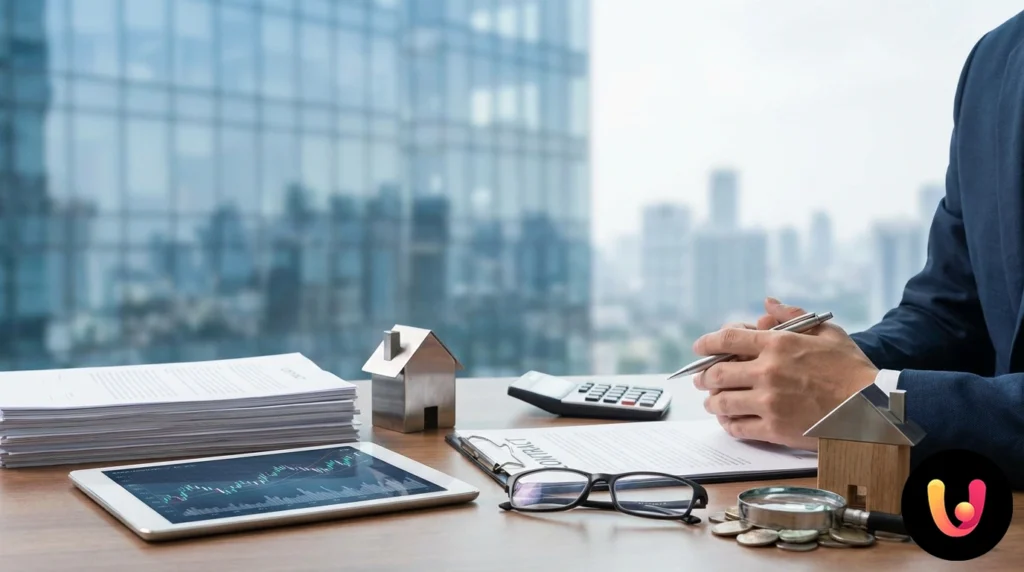 Mutuo 100%: La Verità sui Costi Nascosti che Nessuno Dice Lente d'ingrandimento che analizza le clausole scritte in piccolo su un contratto di mutuo immobiliare cartaceo