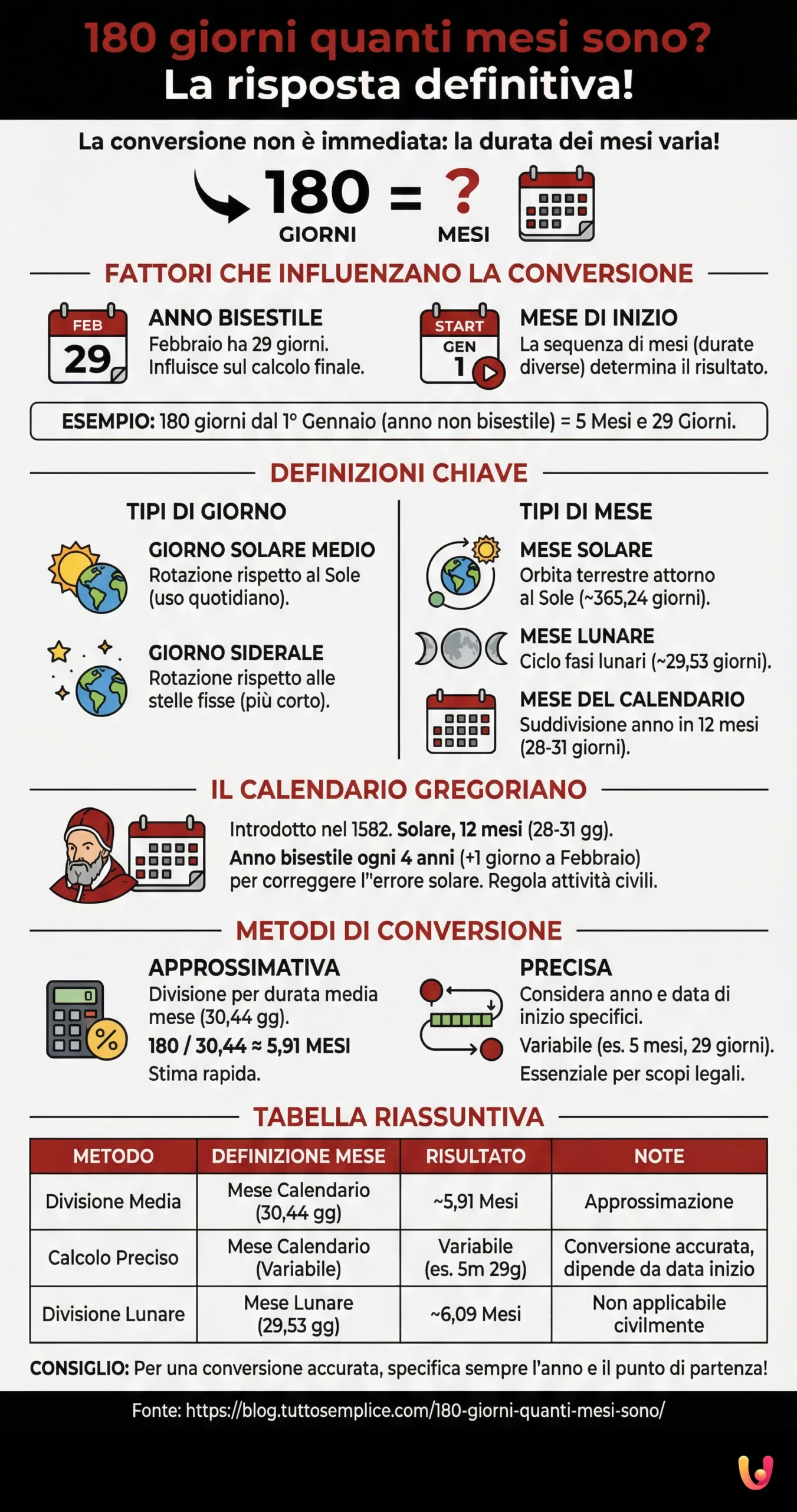 180 giorni quanti mesi sono? La risposta definitiva! - Infografica riassuntiva