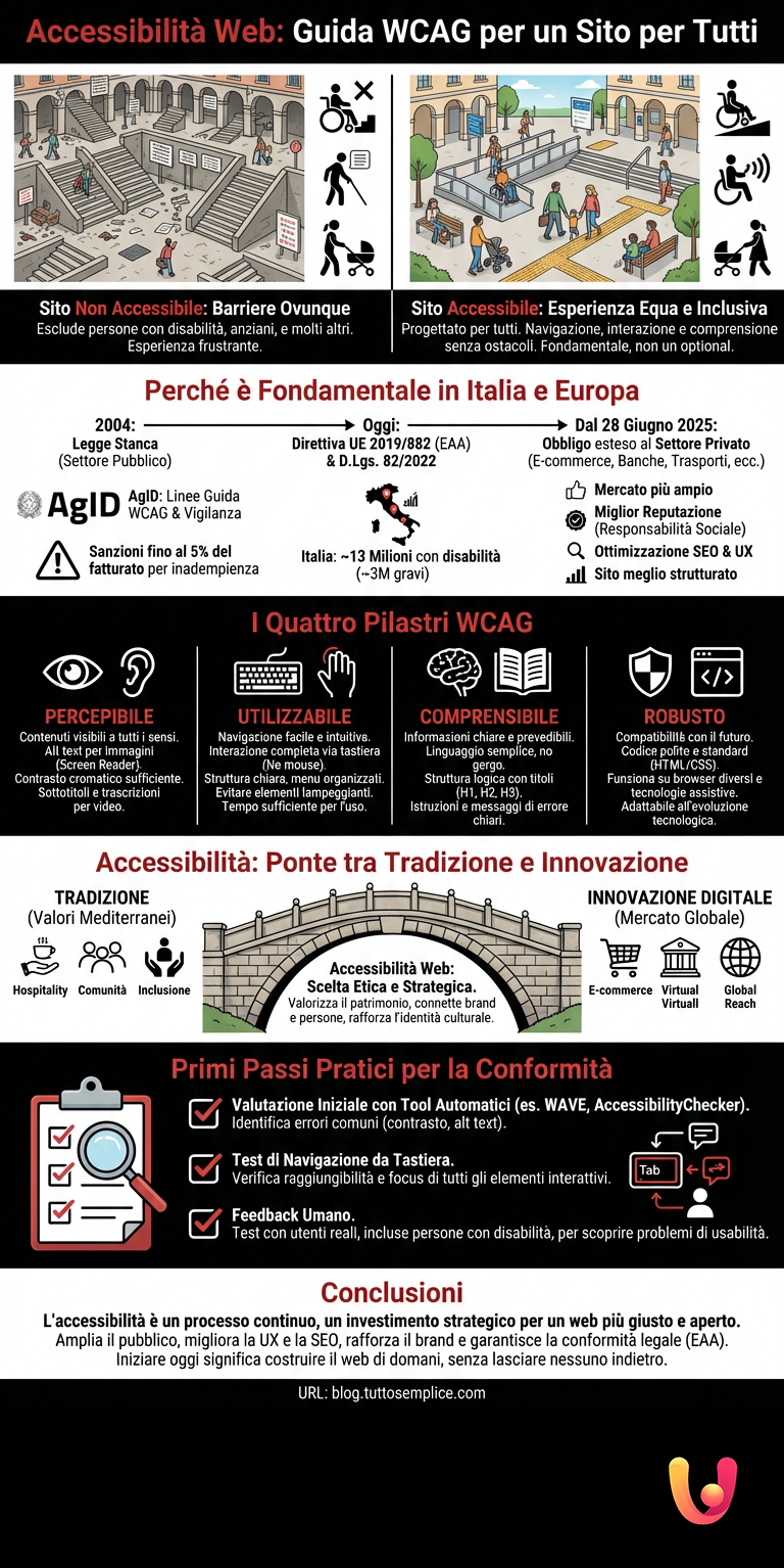 Accessibilit&agrave; Web: Guida WCAG per un Sito per Tutti - Infografica riassuntiva