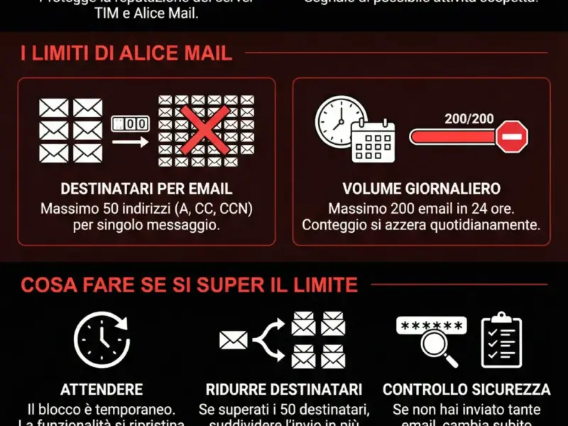 Infografica: Alice Mail, limite invio superato: come risolvere