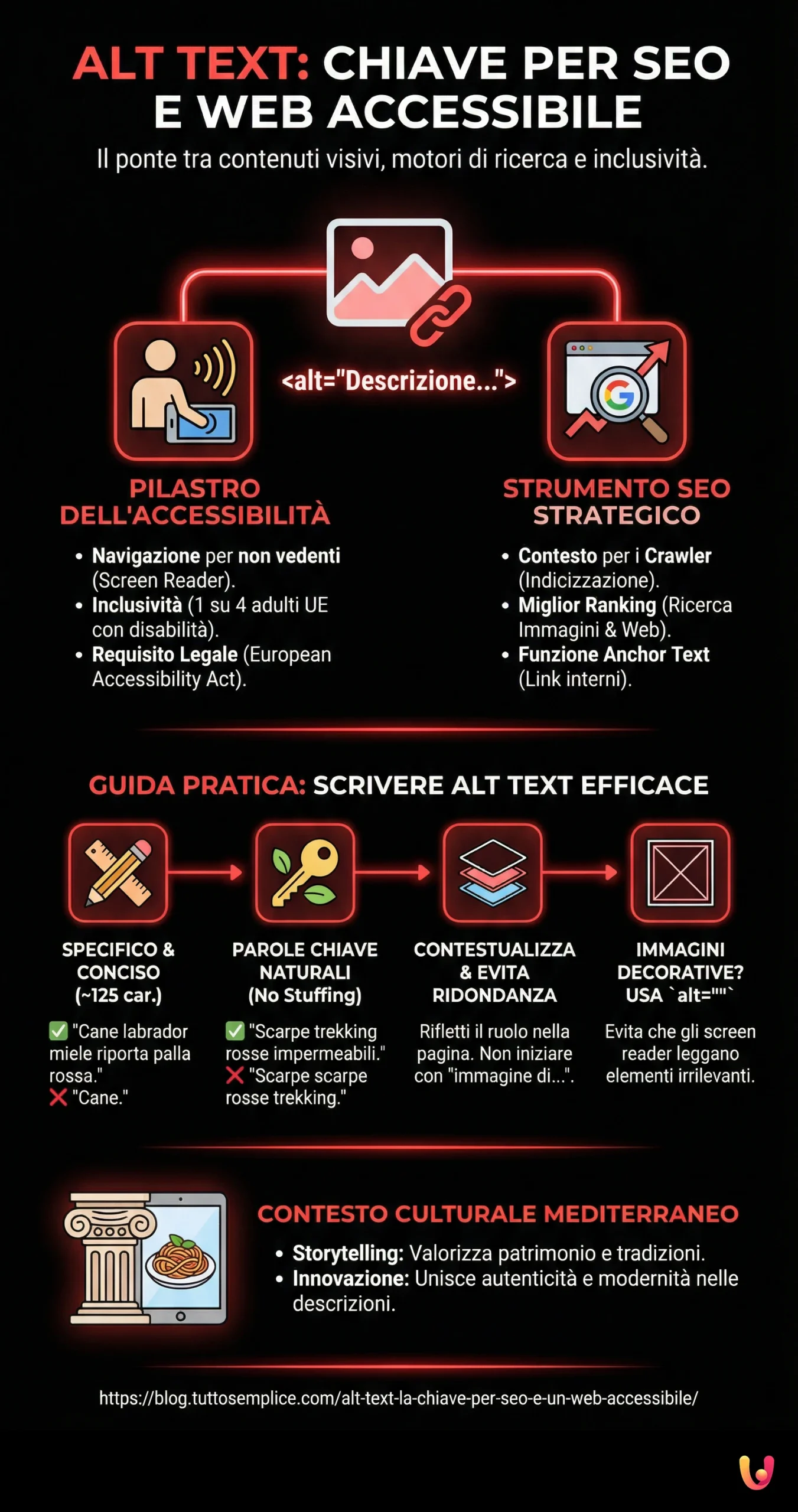 Alt Text: la Chiave per SEO e un Web Accessibile - Infografica riassuntiva