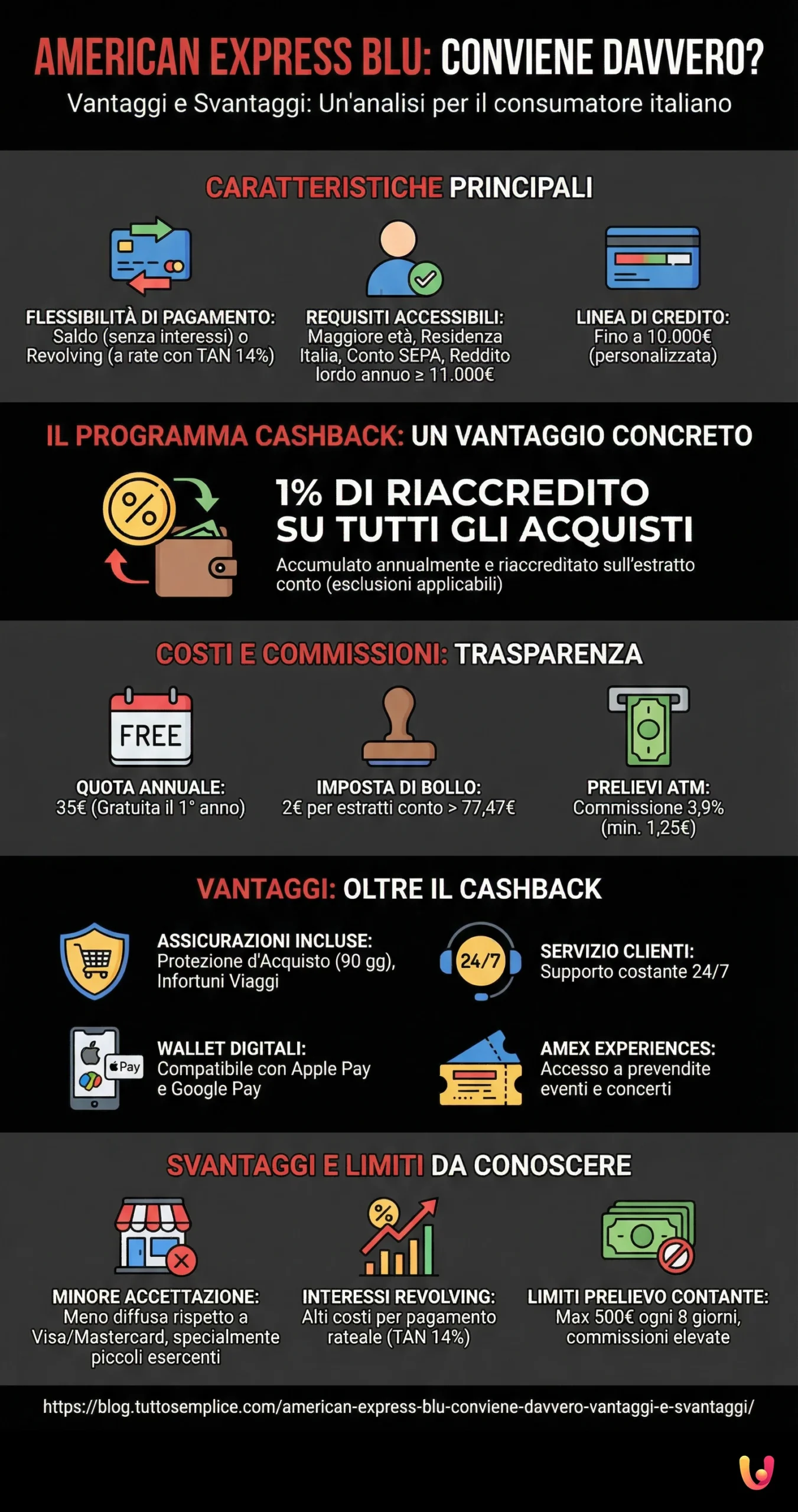 American Express Blu: Lohnt sie sich wirklich? Vor- und Nachteile - Zusammenfassende Infografik