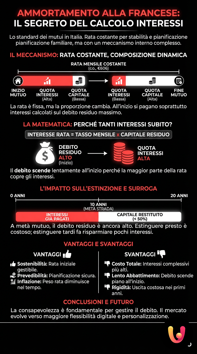 Ammortamento alla Francese: Il Segreto del Calcolo Interessi - Infografica riassuntiva