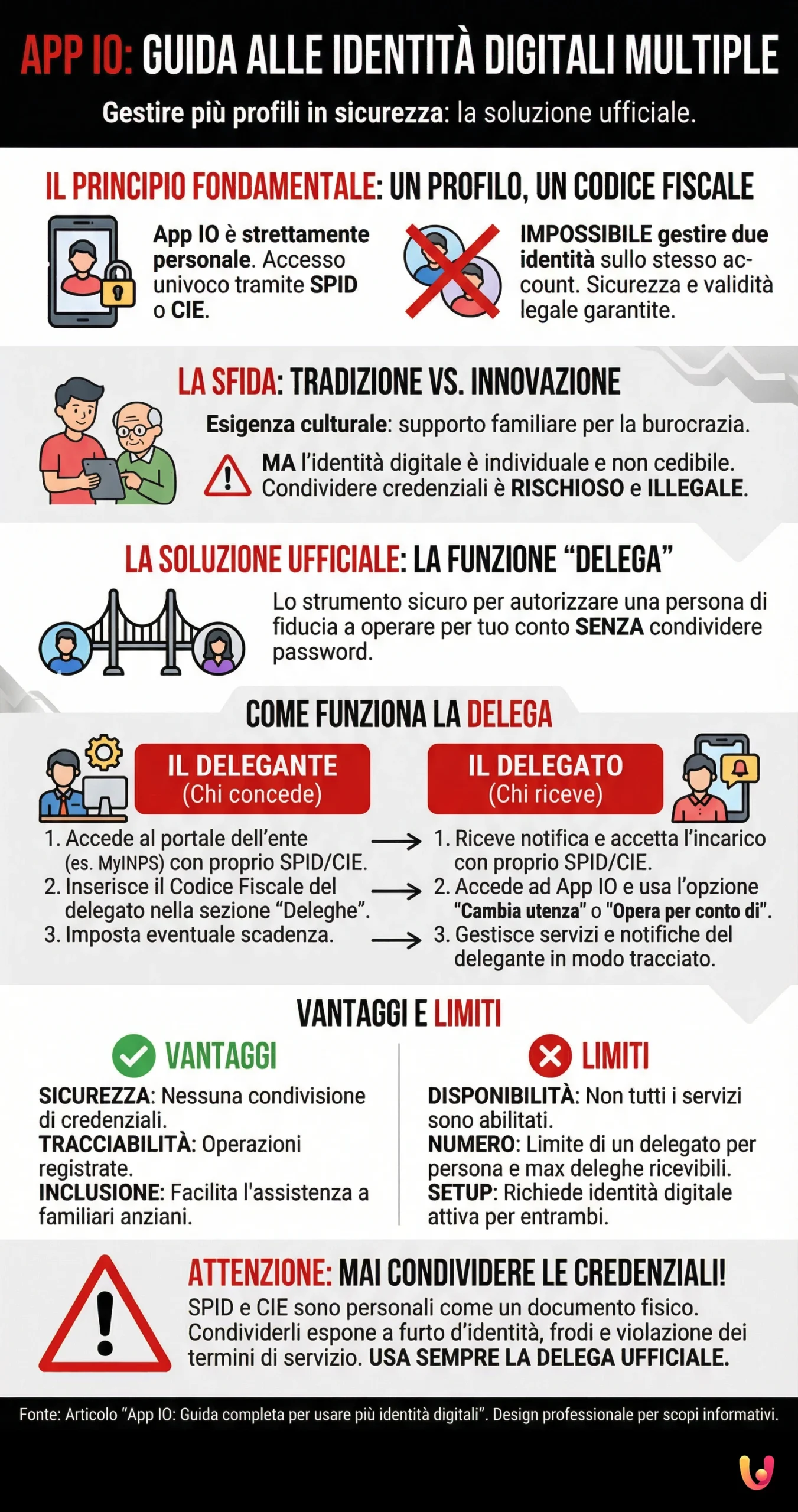 App IO: Guida completa per usare pi&ugrave; identit&agrave; digitali - Infografica riassuntiva