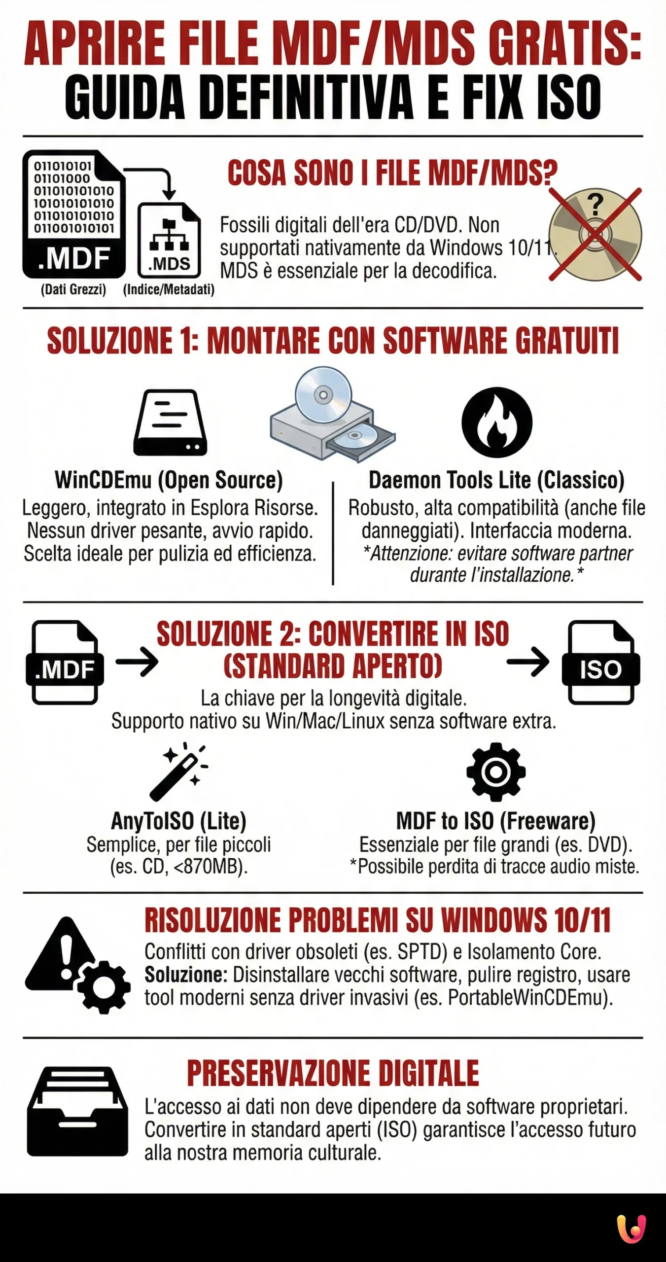 Aprire File MDF/MDS Gratis: Guida Definitiva e Fix ISO - Infografica riassuntiva