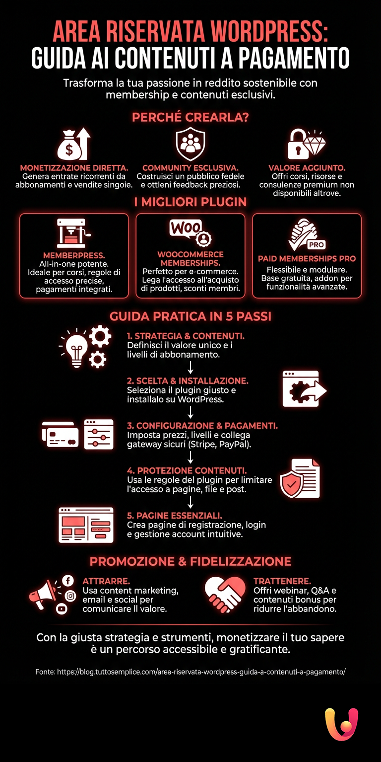 Area Riservata WordPress: Guida a Contenuti a Pagamento - Infografica riassuntiva