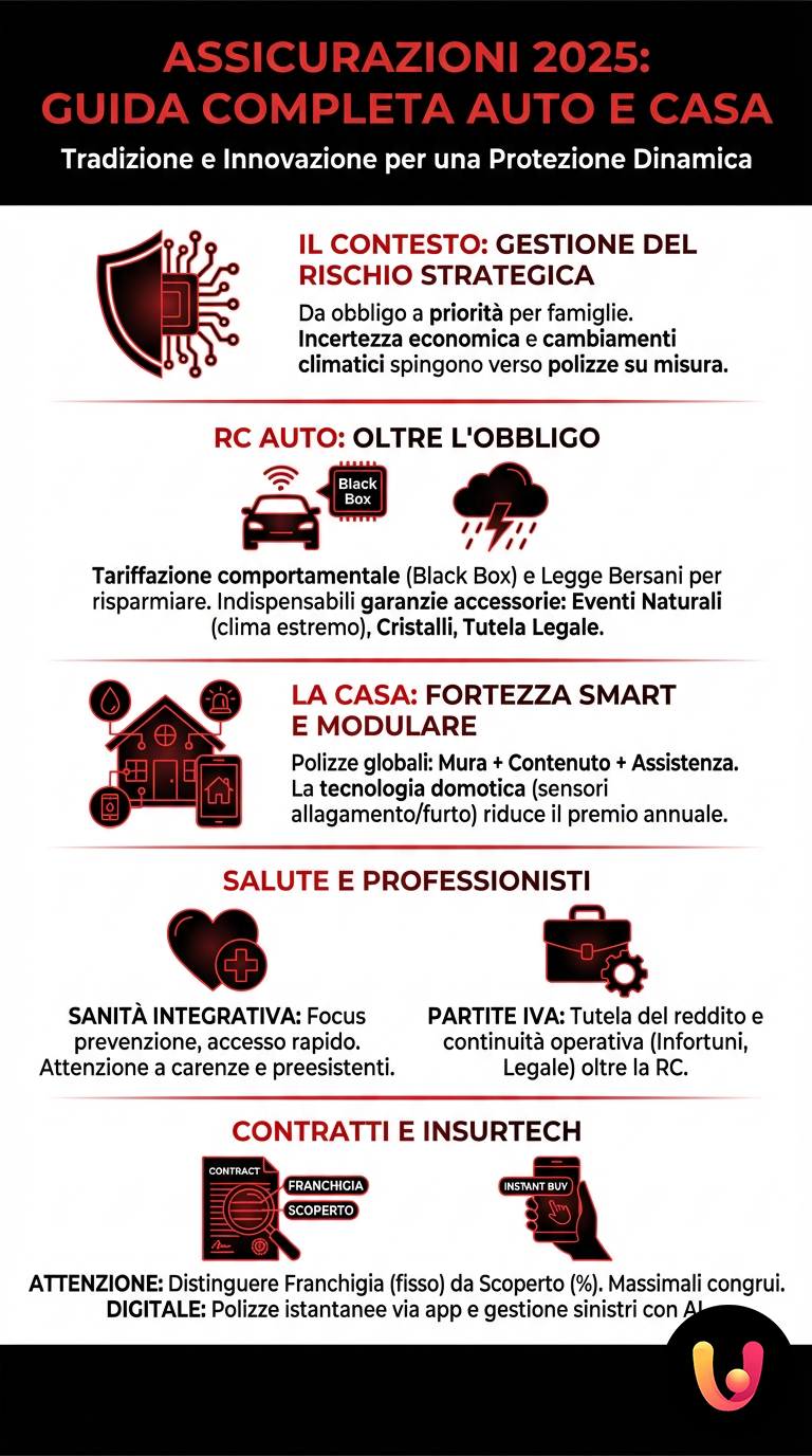 Assicurazioni 2025: Guida Completa Auto e Casa - Infografica riassuntiva