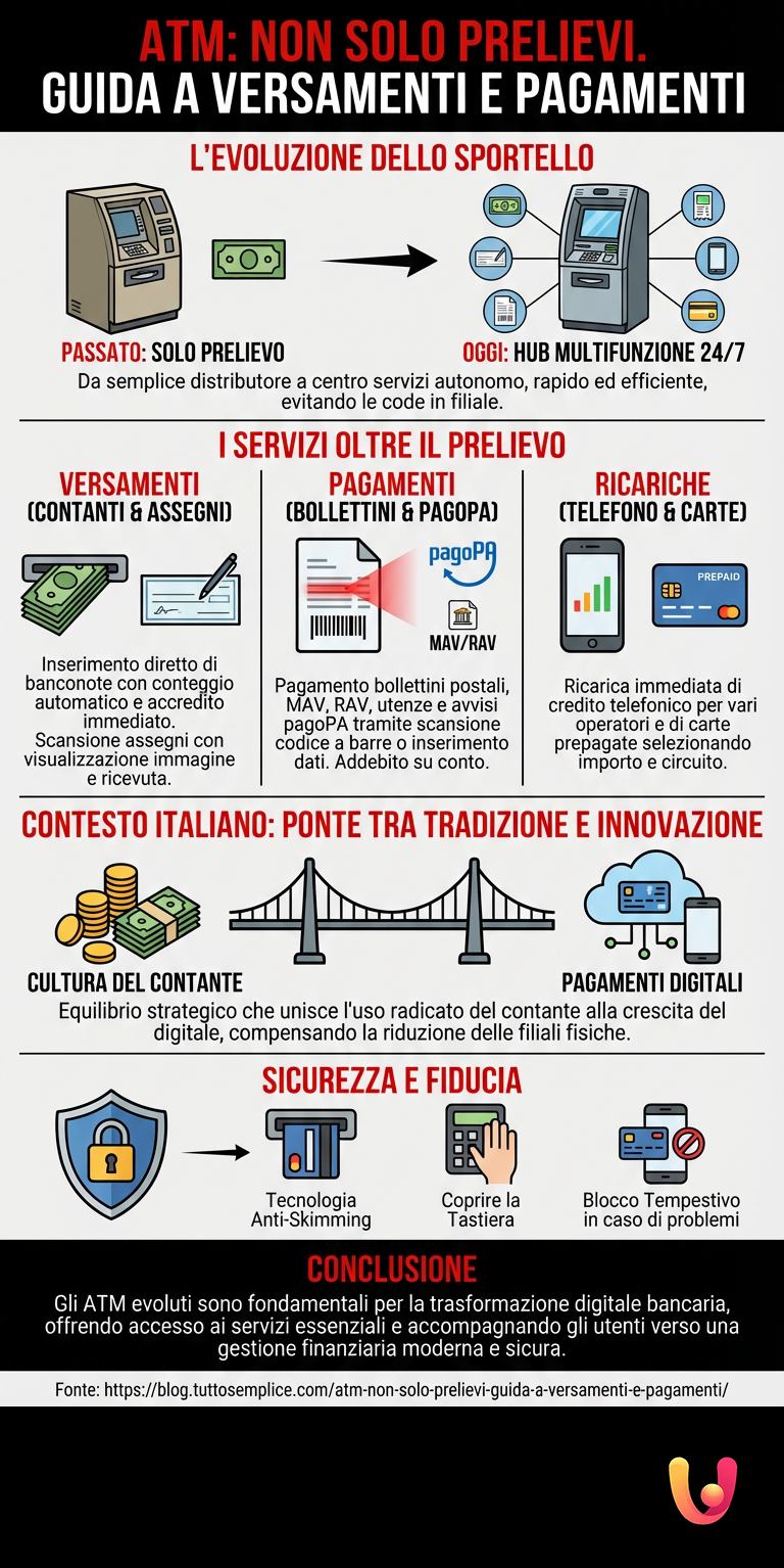 ATM: non solo prelievi. Guida a versamenti e pagamenti - Infografica riassuntiva