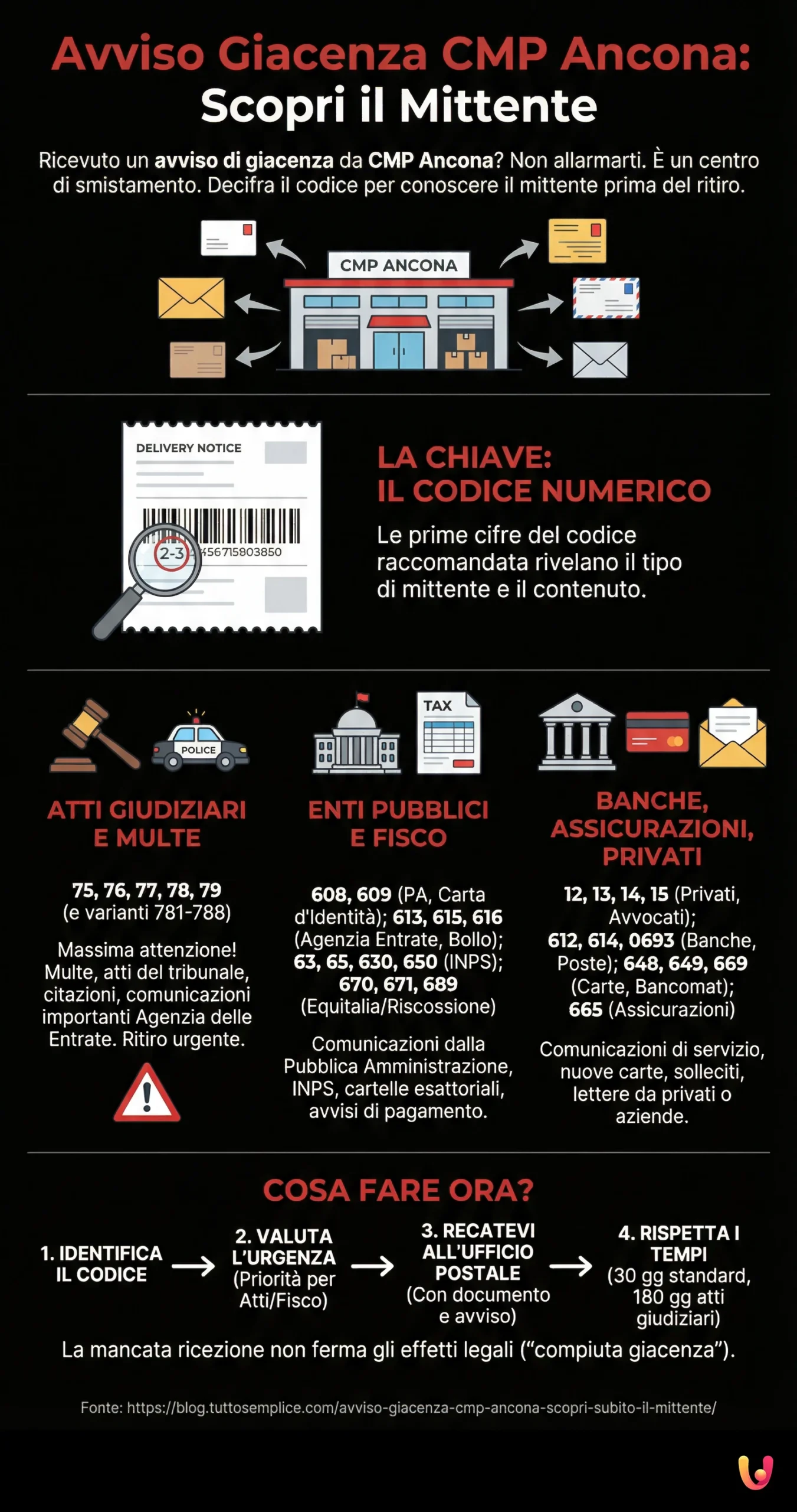 Avviso giacenza CMP Ancona: scopri subito il mittente - Infografica riassuntiva