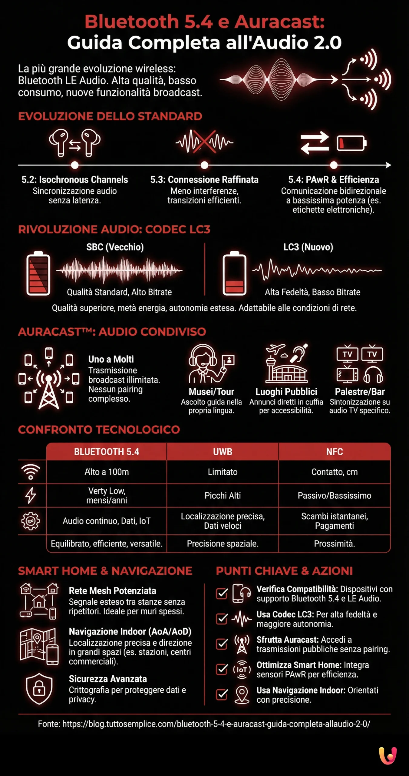 Bluetooth 5.4 und Auracast: Der komplette Guide zu Audio 2.0 - Zusammenfassende Infografik