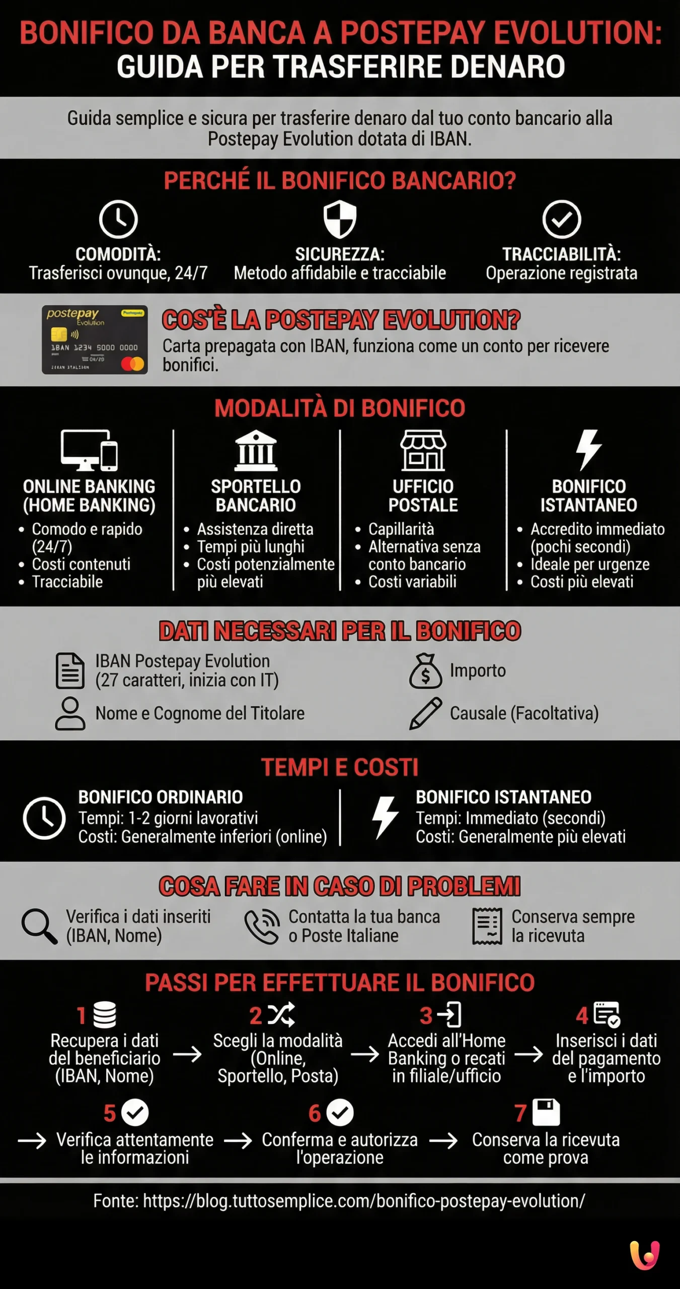 Bonifico da Banca a Postepay Evolution: Guida per Trasferire Denaro - Infografica riassuntiva