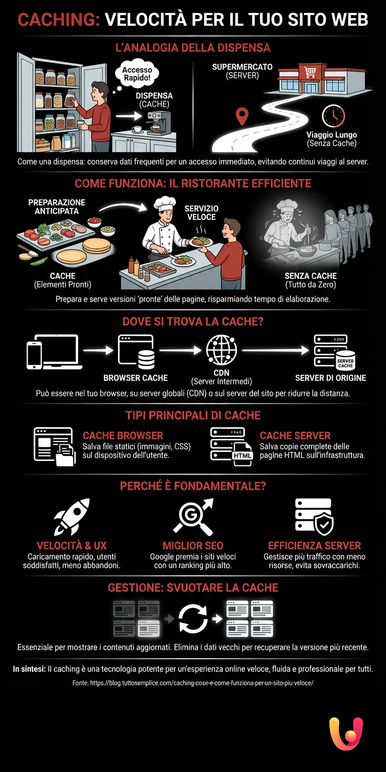 Caching: cos'&egrave; e come funziona per un sito pi&ugrave; veloce - Infografica riassuntiva