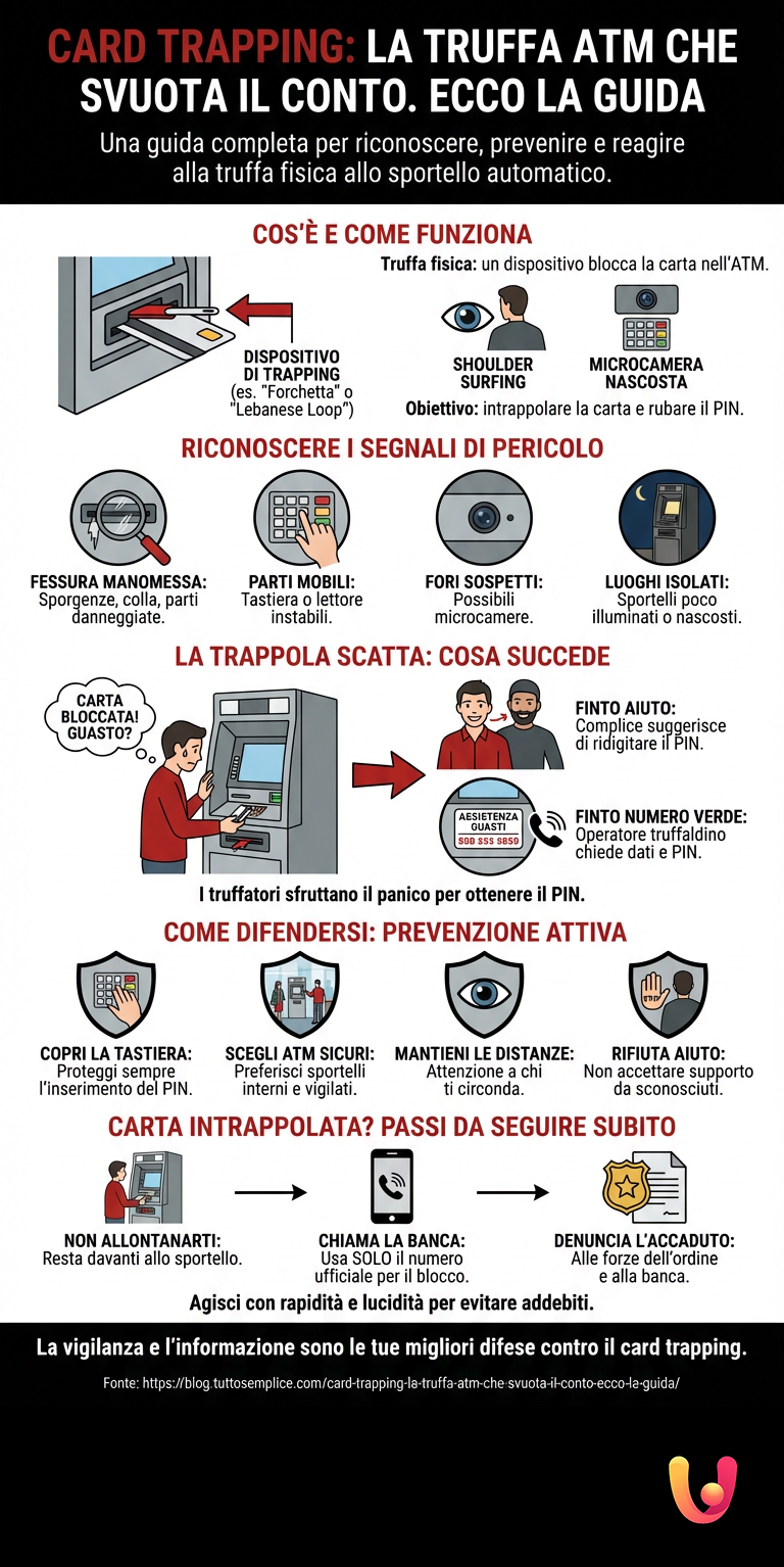 Card Trapping: la truffa ATM che svuota il conto. Ecco la guida - Infografica riassuntiva