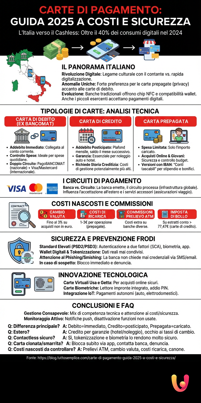 Carte di Pagamento: Guida 2025 a Costi e Sicurezza - Infografica riassuntiva