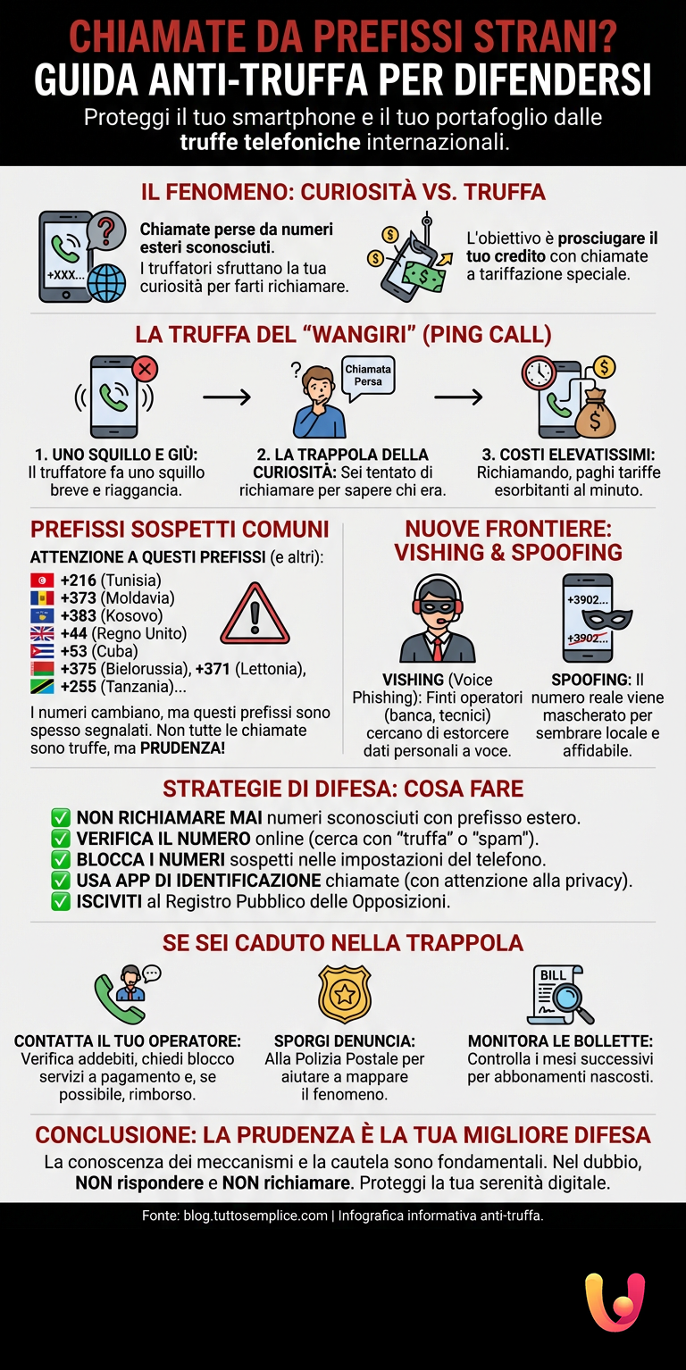 Chiamate da prefissi strani? Guida anti - truffa per difendersi - Infografica riassuntiva