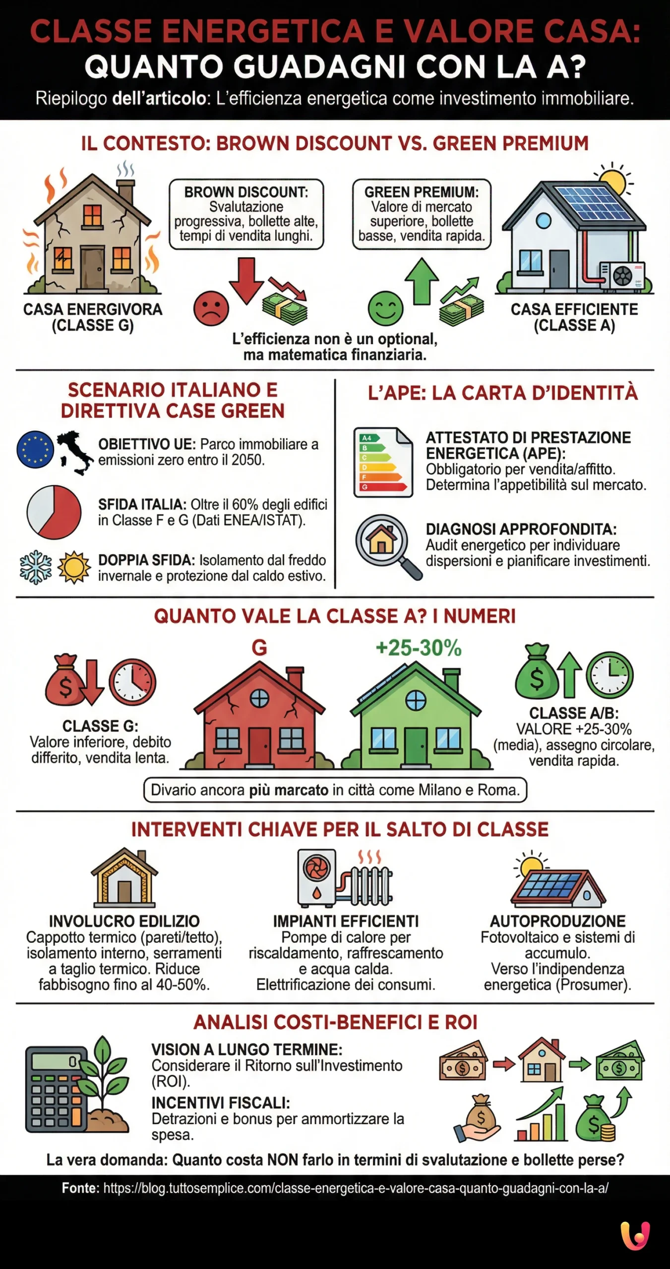 Classe Energetica e Valore Casa: Quanto Guadagni con la A? - Infografica riassuntiva