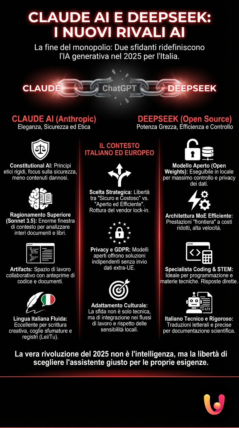 Claude AI e DeepSeek: Recensione dei Nuovi Rivali AI - Infografica riassuntiva