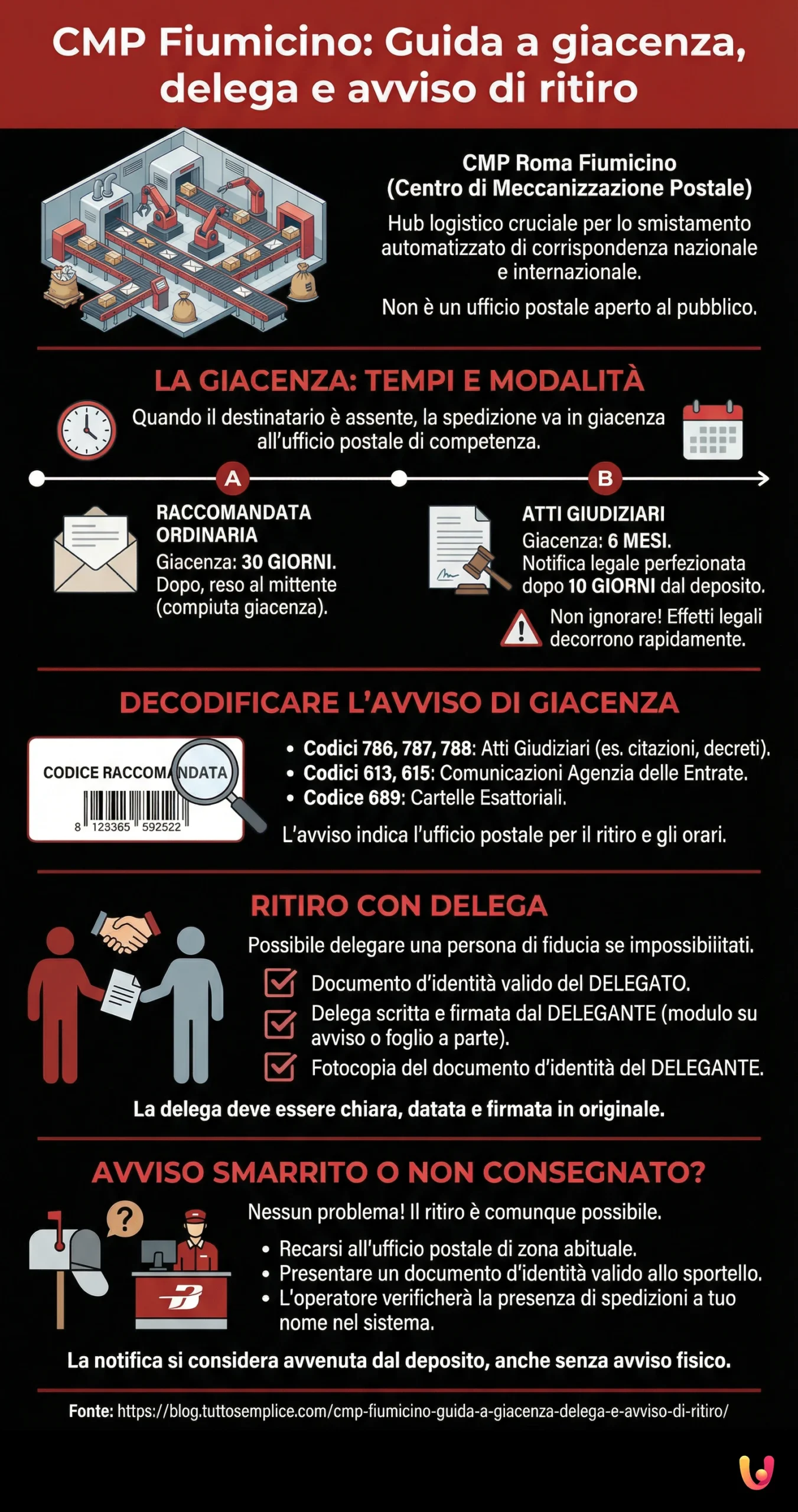 CMP Fiumicino: Guida a giacenza, delega e avviso di ritiro - Infografica riassuntiva