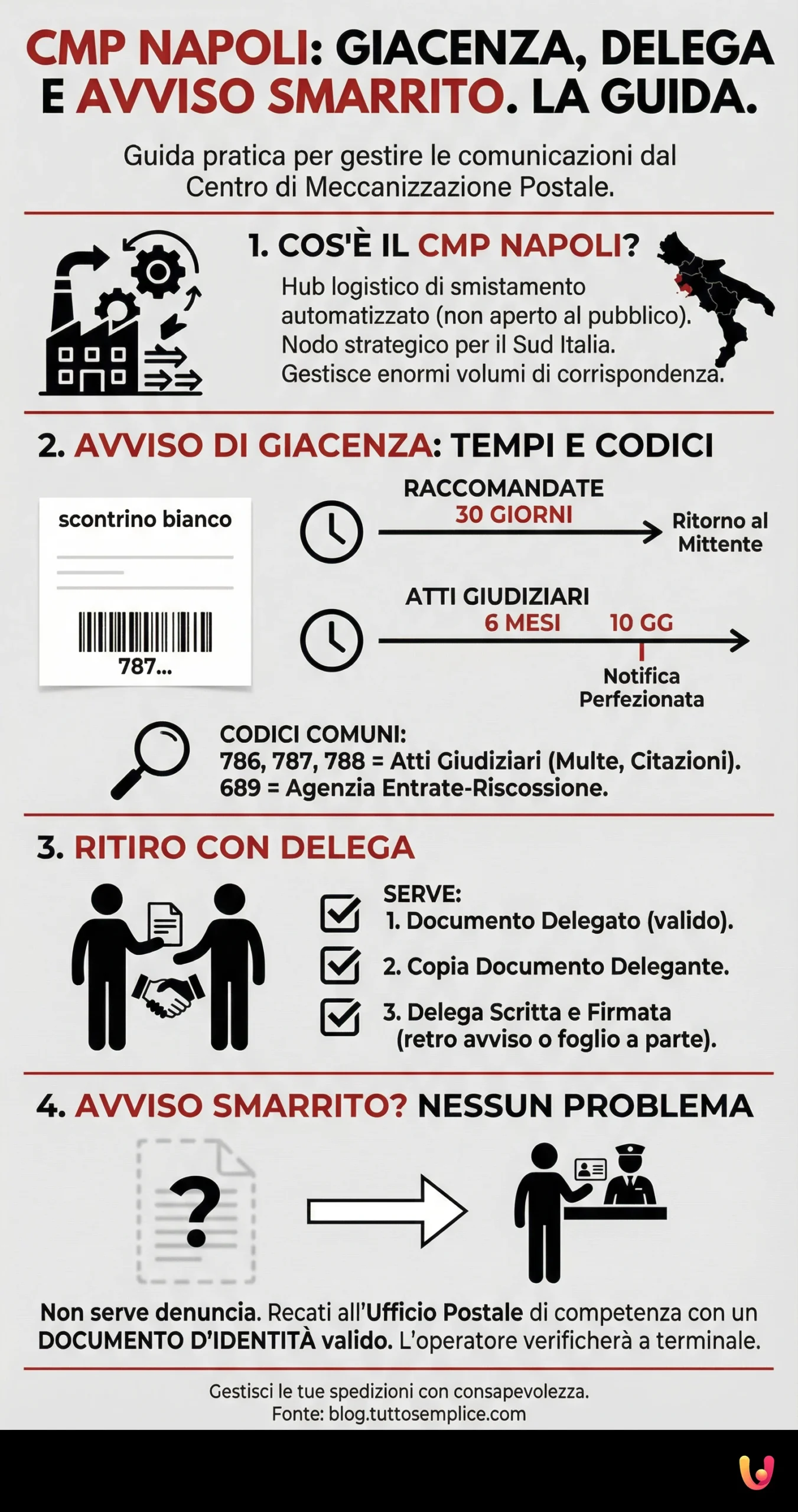 CMP Napoli: giacenza, delega e avviso smarrito. La guida - Infografica riassuntiva