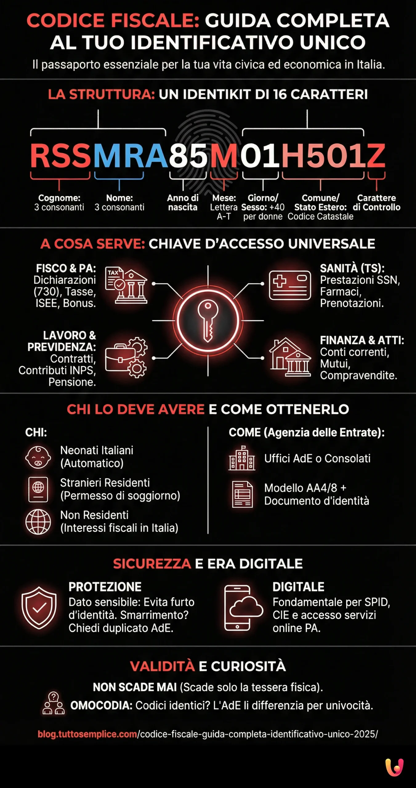 Codice Fiscale: Guida Completa al Tuo Identificativo Unico - Infografica riassuntiva