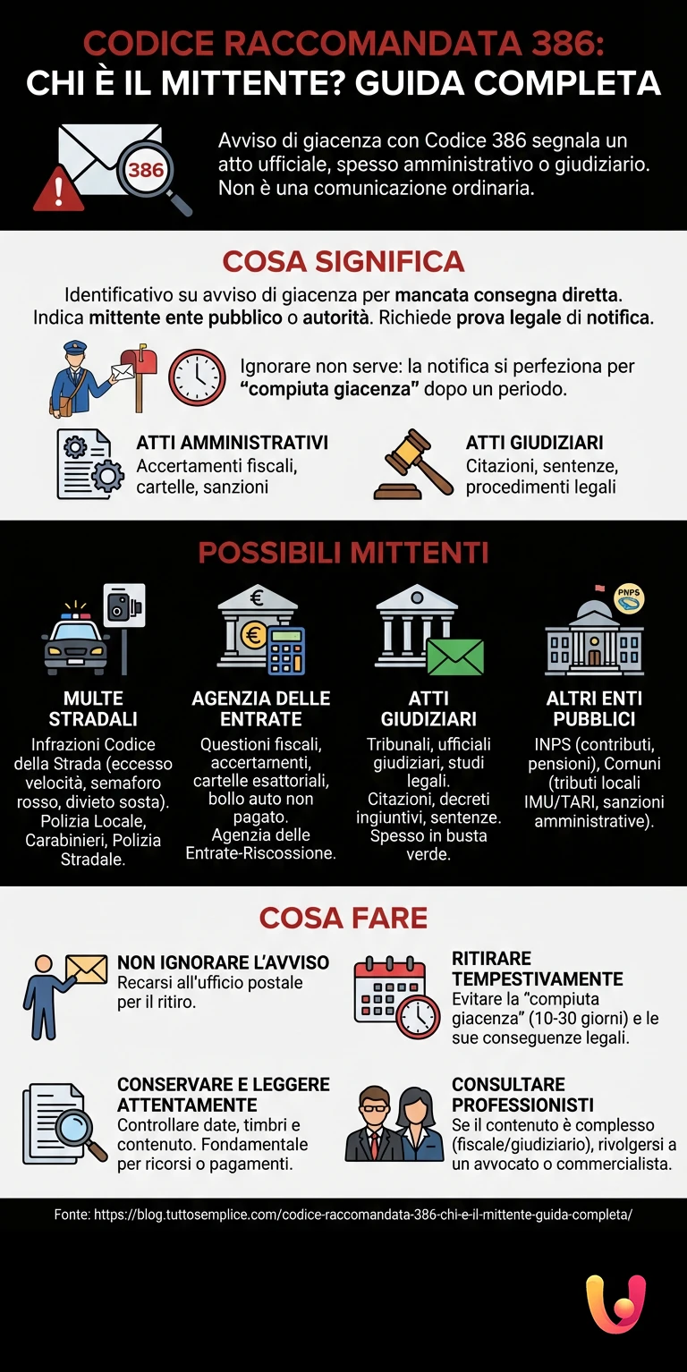 Codice Raccomandata 386: Chi &egrave; il mittente? Guida completa - Infografica riassuntiva