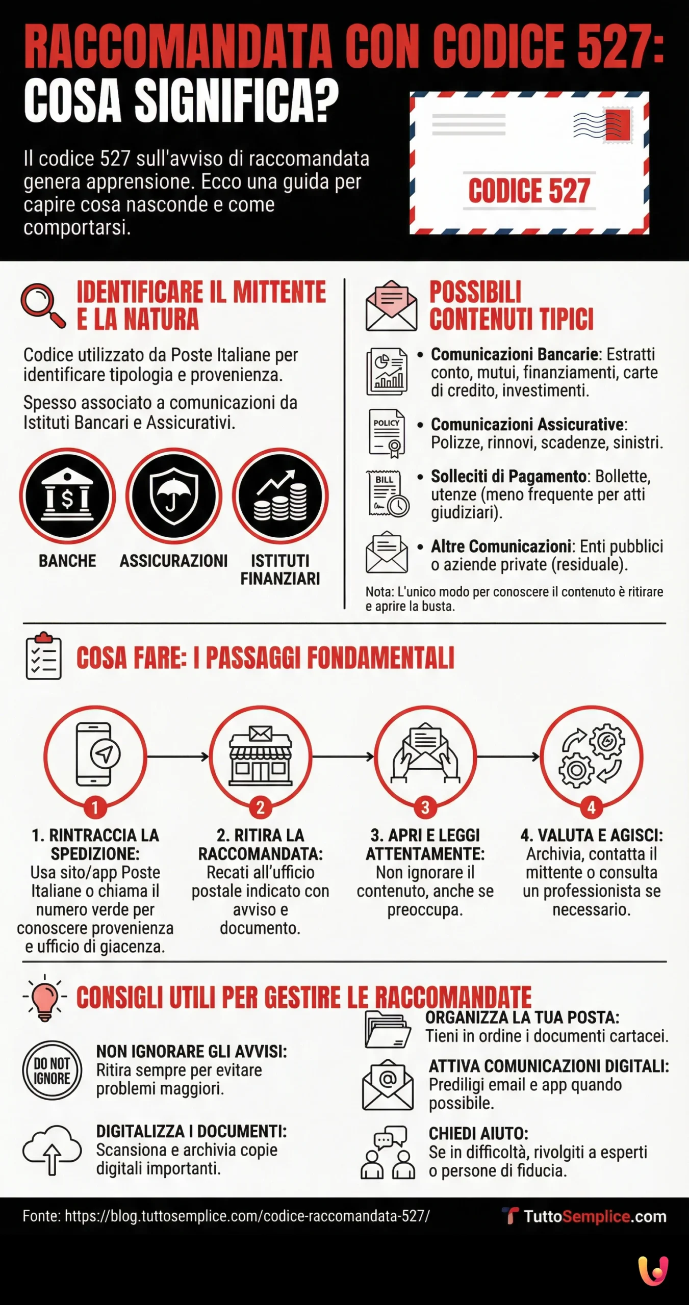 Raccomandata con Codice 527: Cosa Significa? - Infografica riassuntiva