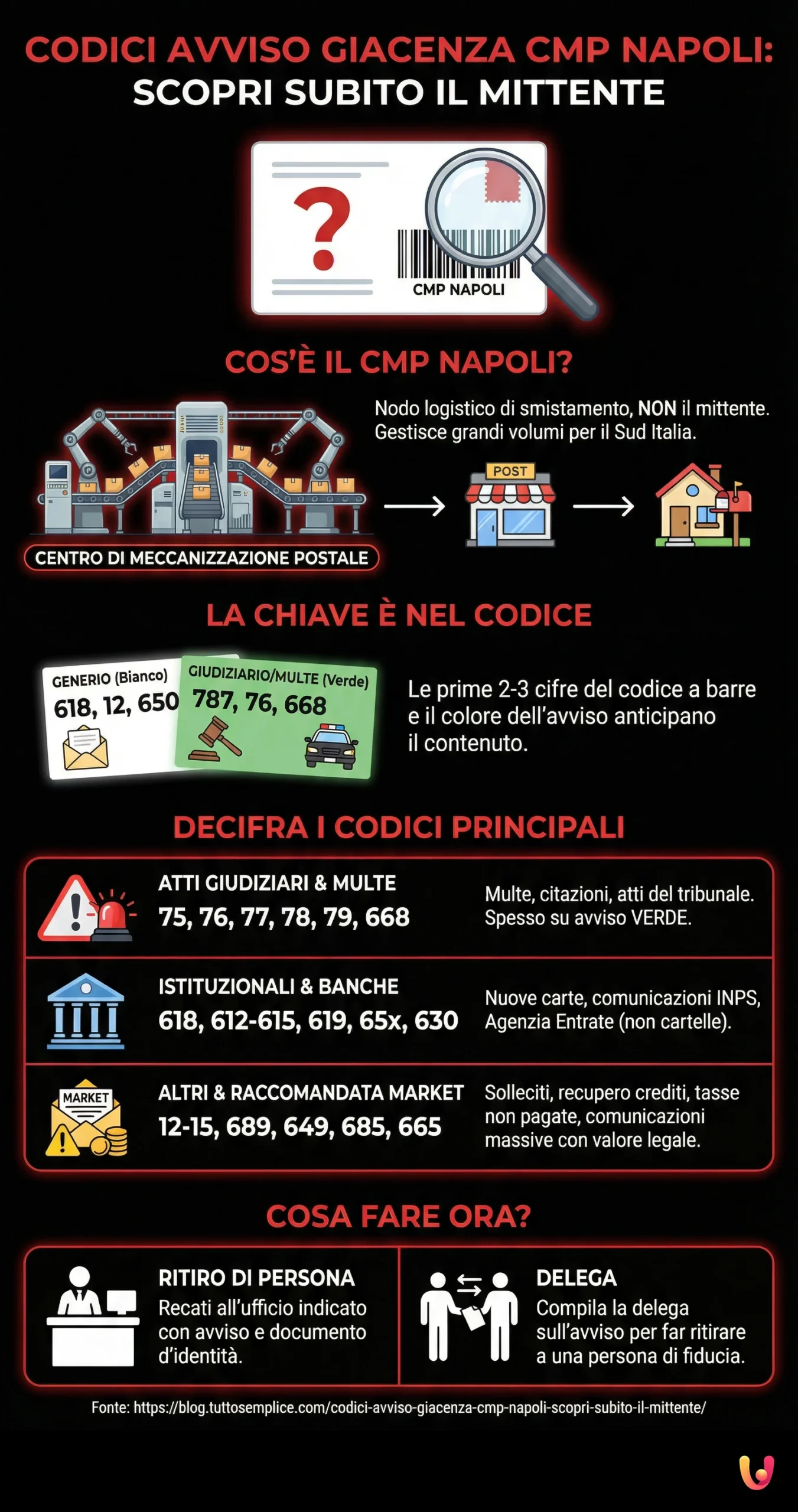 Codici Avviso Giacenza CMP Napoli: Scopri subito il mittente - Infografica riassuntiva