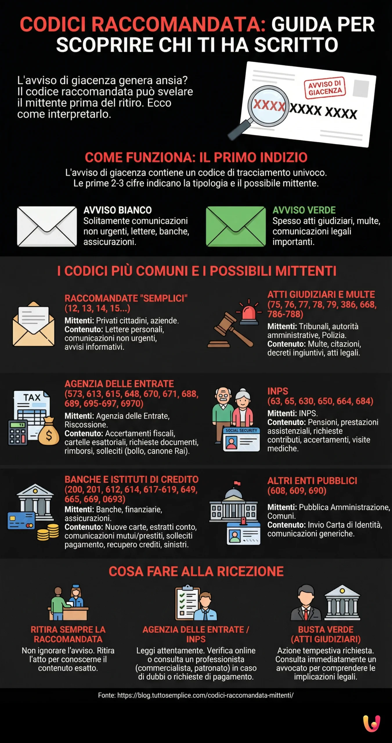 Codici Raccomandata: Guida per Scoprire Chi ti ha Scritto - Infografica riassuntiva