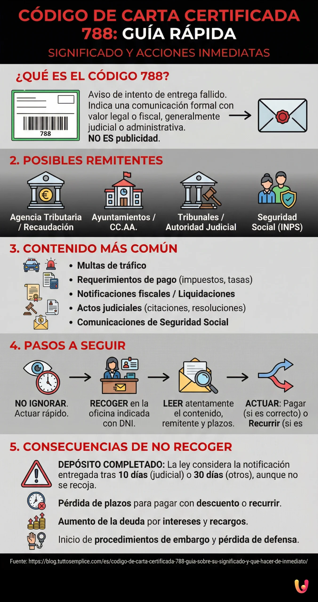 Código de carta certificada 788: Guía sobre su significado y qué hacer de inmediato - Infografica riassuntiva