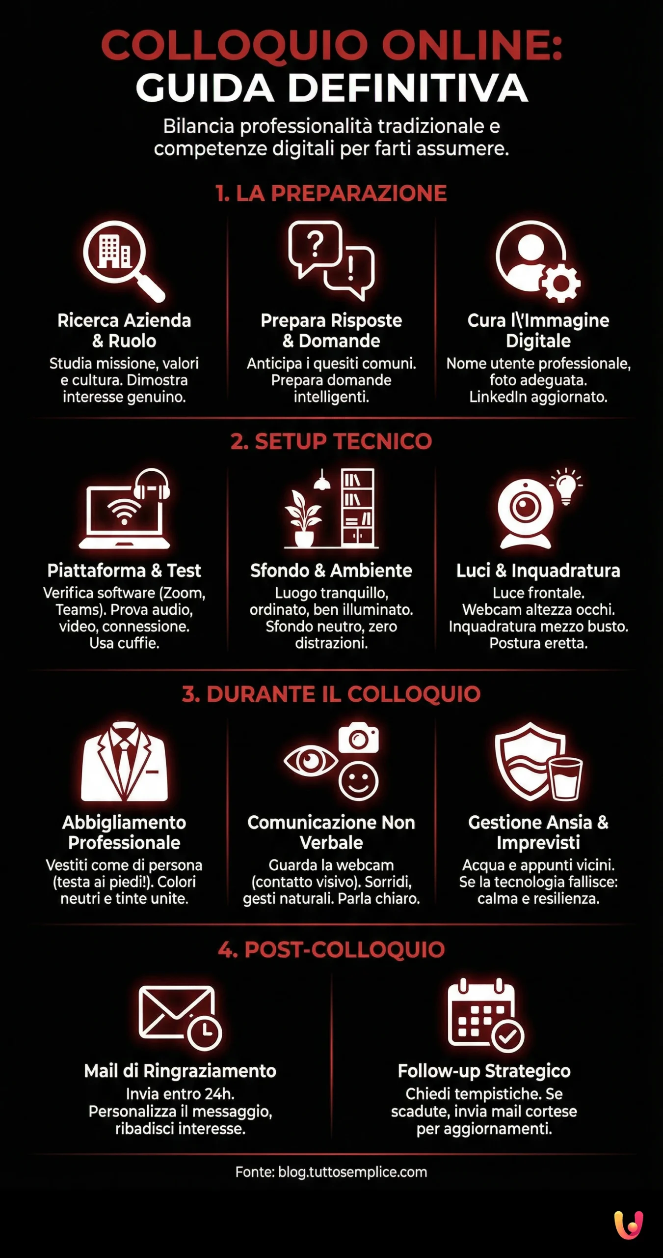 Colloquio Online: Guida Definitiva per Farti Assumere - Infografica riassuntiva