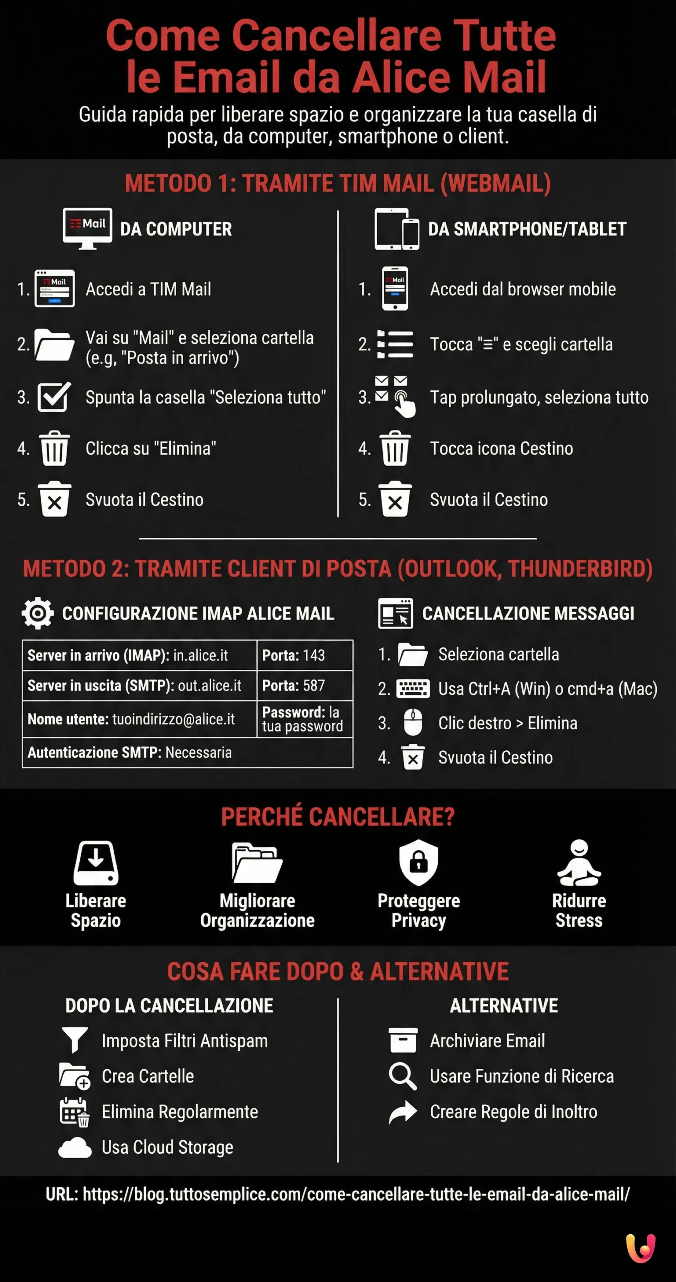 Come Cancellare Tutte le Email da Alice Mail - Infografica riassuntiva