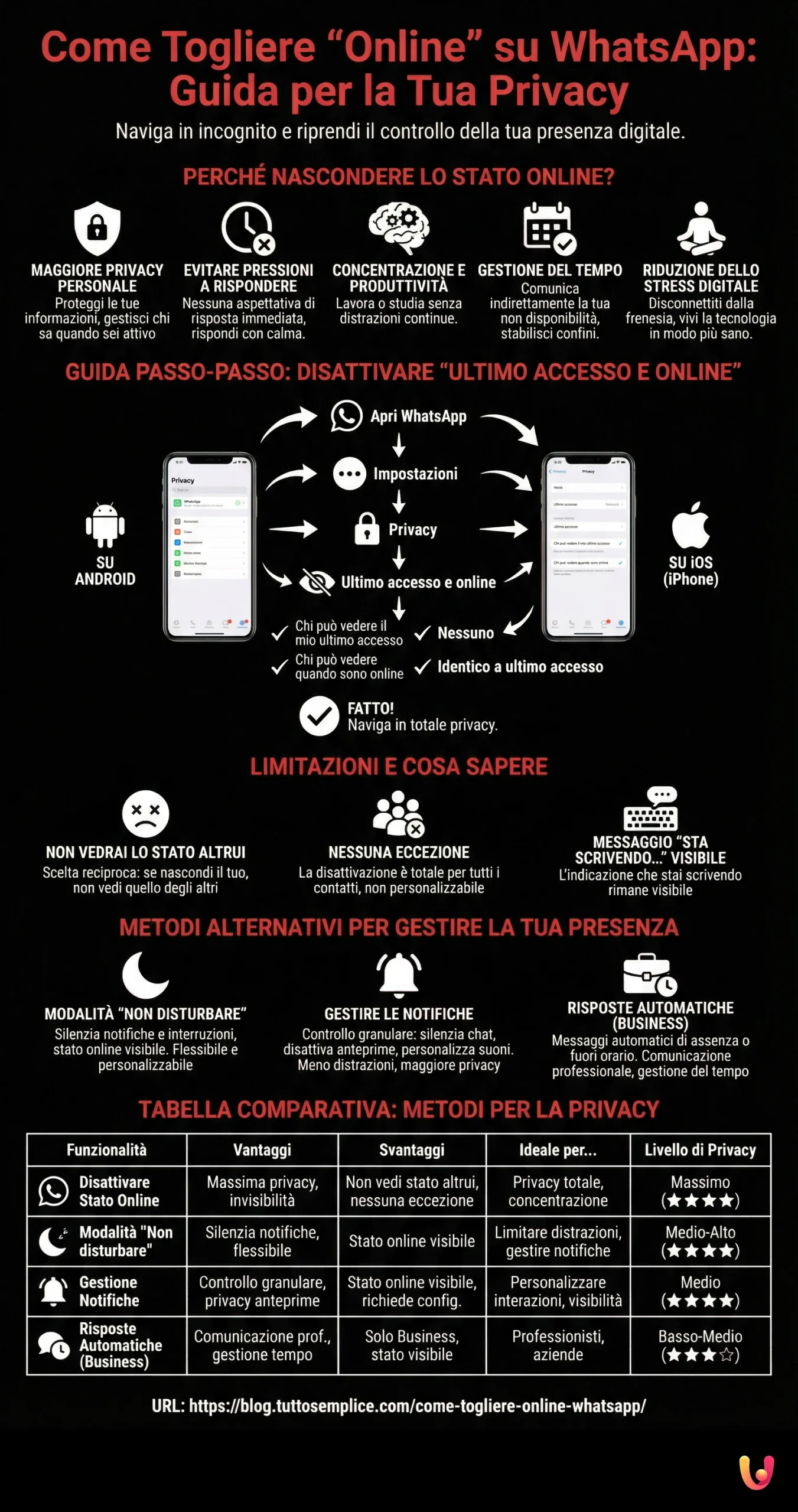 C&oacute;mo Quitar "En l&iacute;nea" en WhatsApp: Gu&iacute;a para tu Privacidad - Infograf&iacute;a resumen