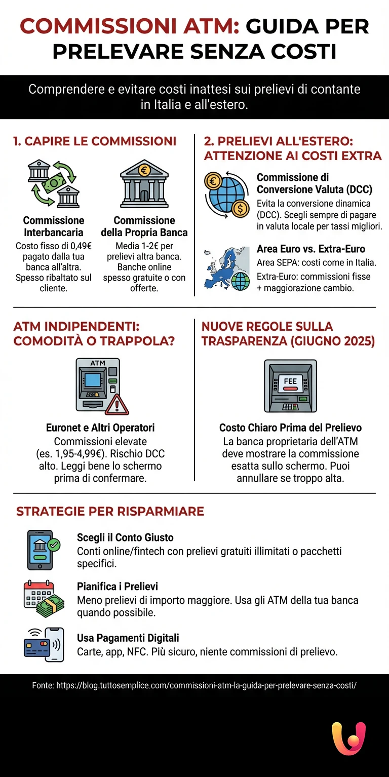Commissioni ATM: la guida per prelevare senza costi - Infografica riassuntiva