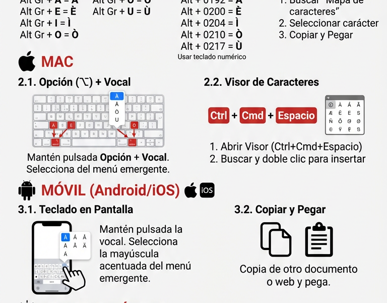 Infografica: C&oacute;mo Escribir las Vocales May&uacute;sculas Acentuadas: &Agrave; &Egrave; &Igrave; &Ograve; &Ugrave;