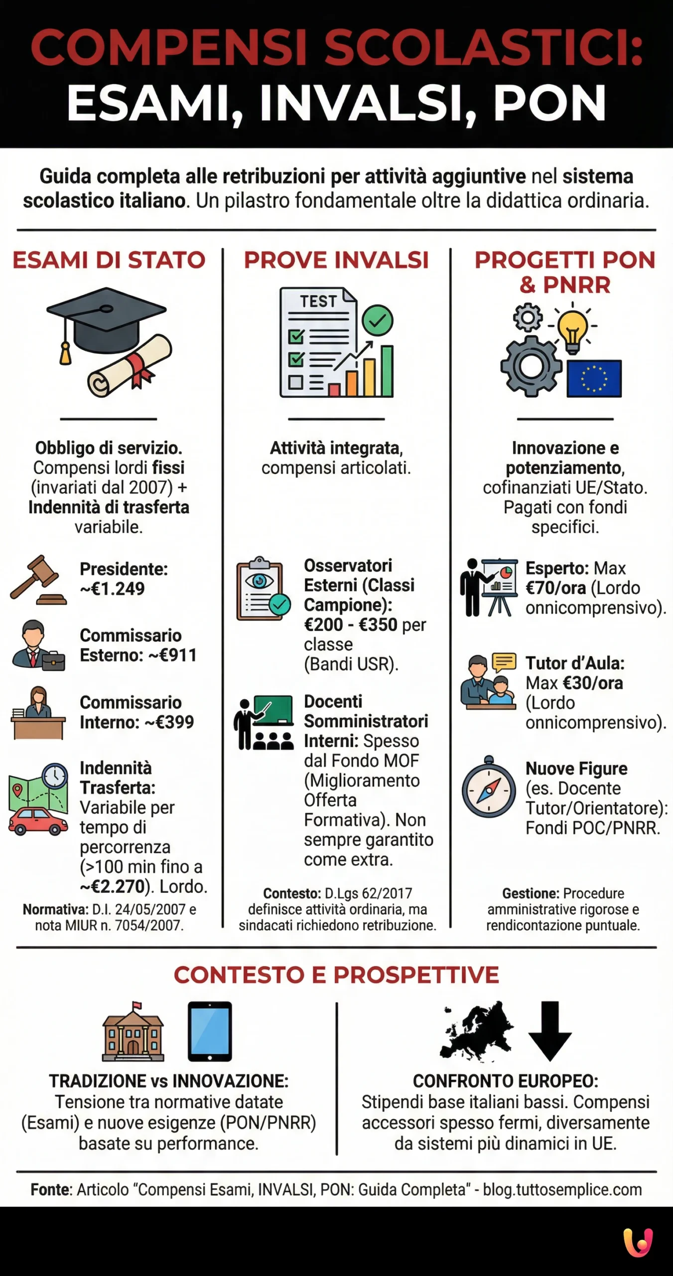 Compensi Esami, INVALSI, PON: Guida Completa - Infografica riassuntiva