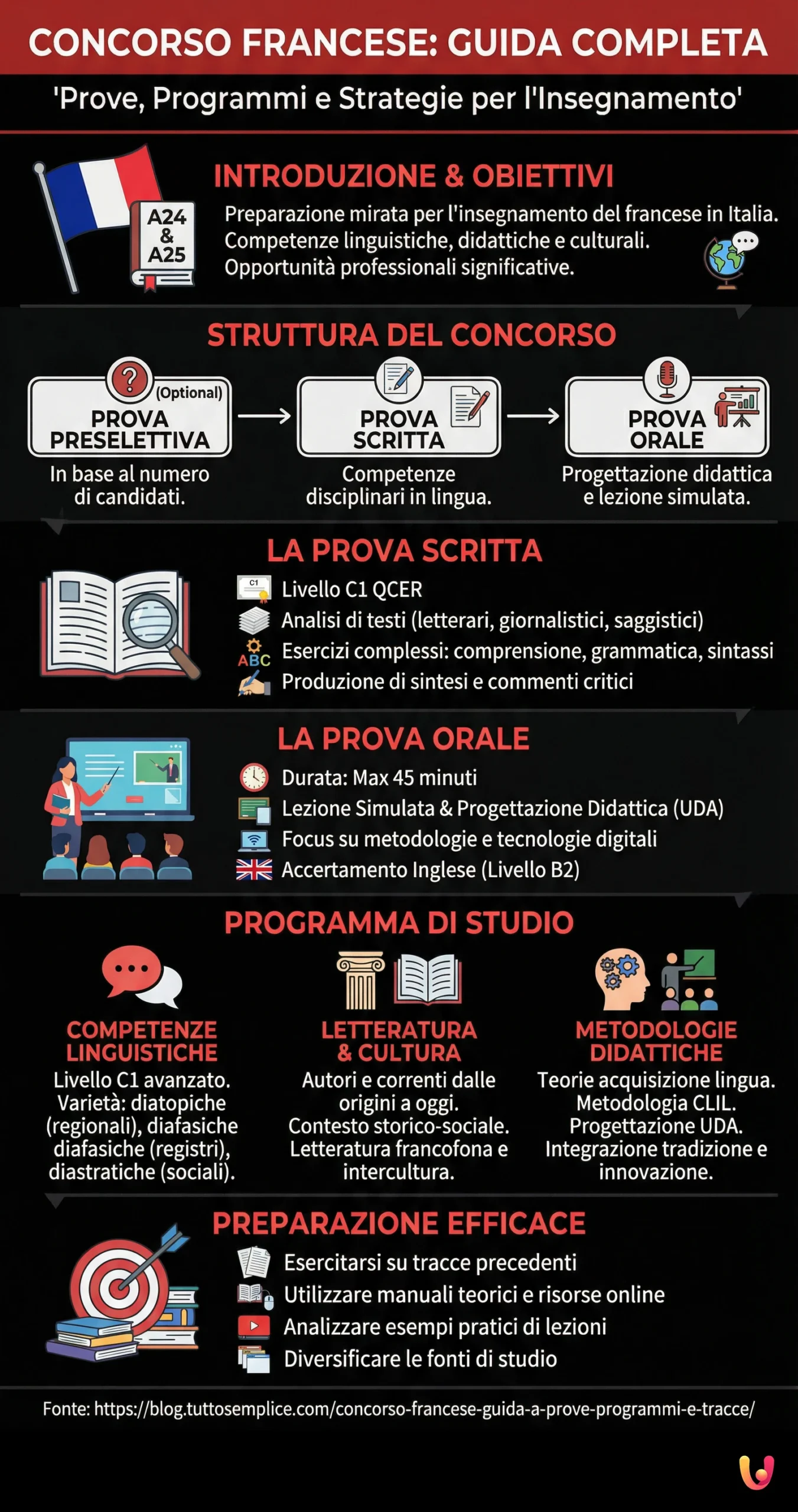 Concorso Francese: Guida a prove, programmi e tracce - Infografica riassuntiva