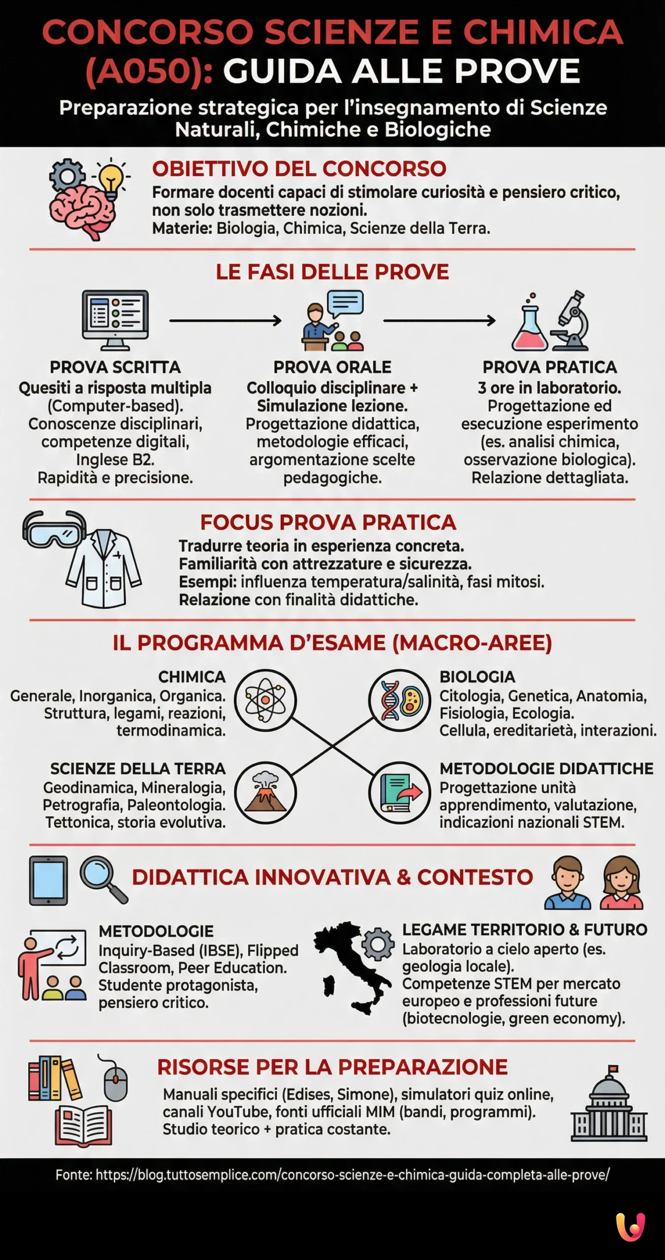 Concorso Scienze e Chimica: guida completa alle prove - Infografica riassuntiva