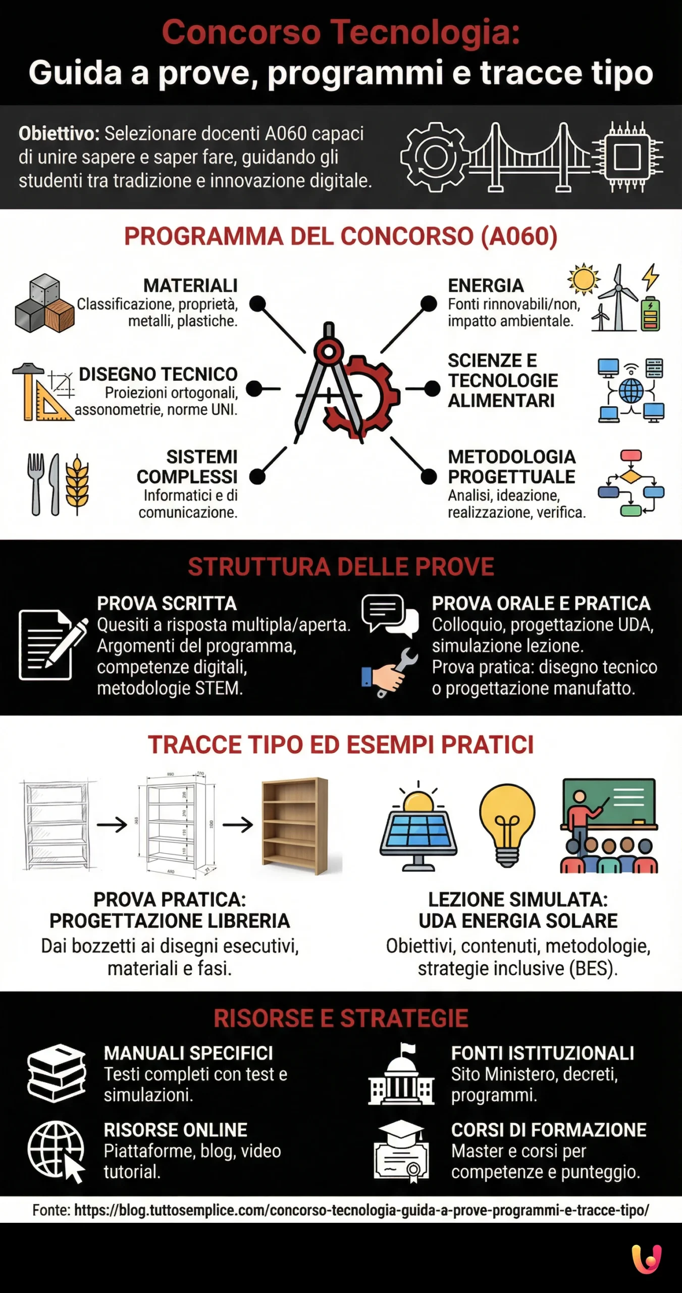 Concorso Tecnologia: Guida a prove, programmi e tracce tipo - Infografica riassuntiva
