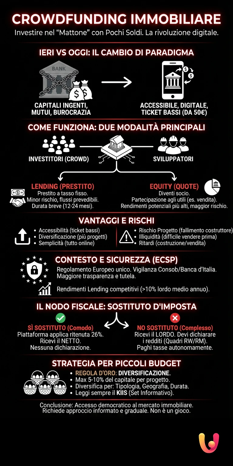 Crowdfunding Immobiliare: Investire nel Mattone con Pochi Soldi - Infografica riassuntiva
