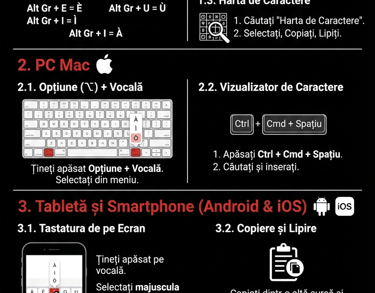 Infografica: Cum să Tastați Vocalele Majuscule Accentuate: &Agrave; &Egrave; &Igrave; &Ograve; &Ugrave;