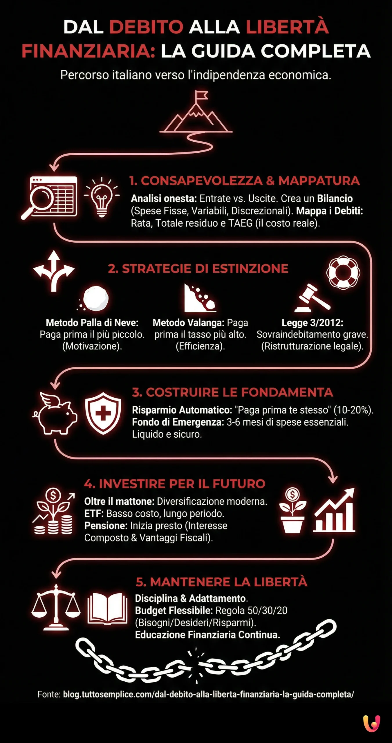 Dal Debito alla Libertà Finanziaria La Guida Completa - Infografica riassuntiva