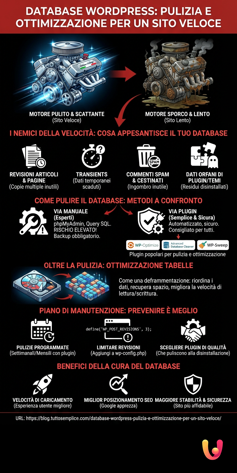 Database WordPress: Pulizia e Ottimizzazione per un Sito Veloce - Infografica riassuntiva