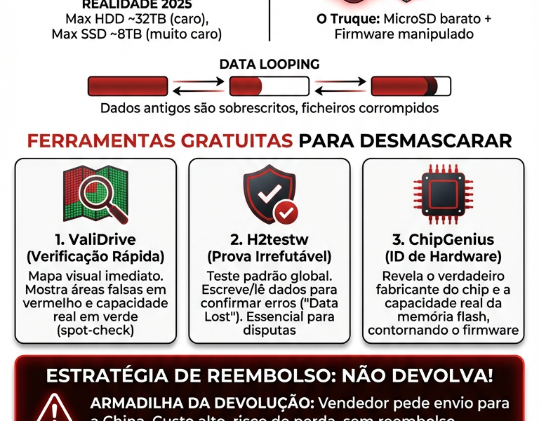 Infografica: Disco R&iacute;gido de 256TB: Como Desmascarar a Fraude e Obter o Reembolso