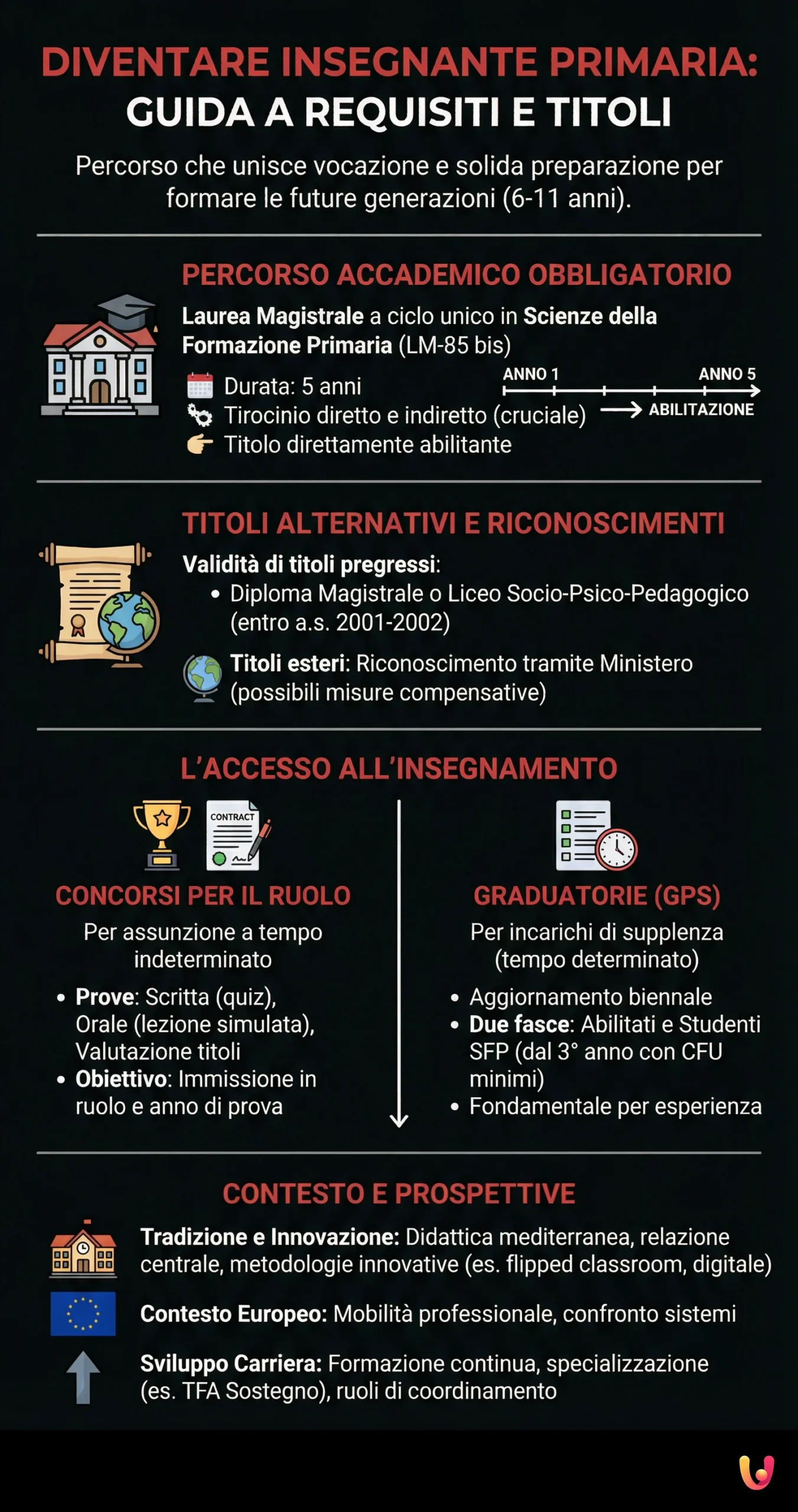 Diventare Insegnante Primaria: Guida a Requisiti e Titoli - Infografica riassuntiva