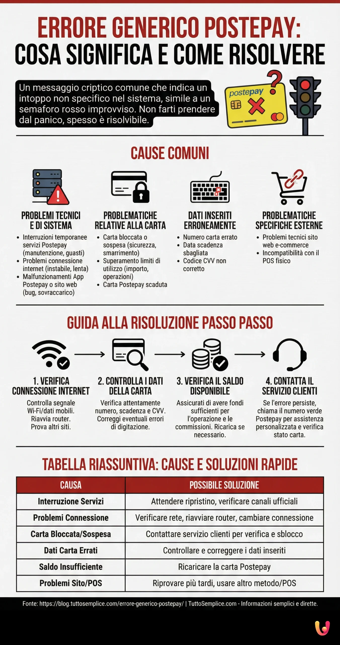 Errore Generico Postepay: Cosa Significa e Come Risolvere - Infografica riassuntiva