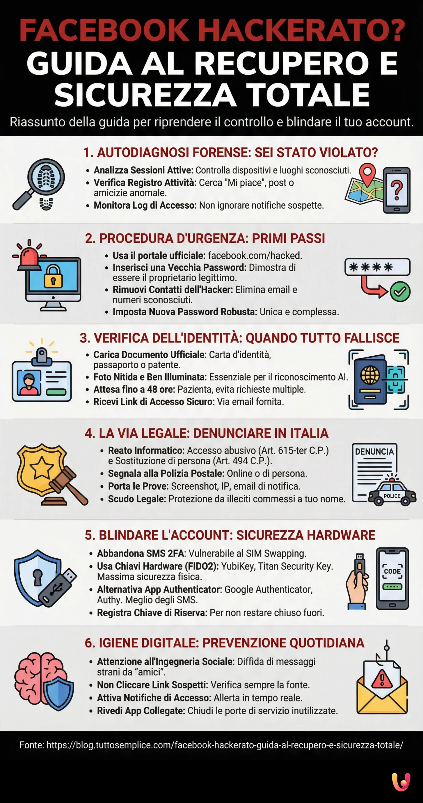 Facebook Hackerato? Guida al Recupero e Sicurezza Totale - Infografica riassuntiva