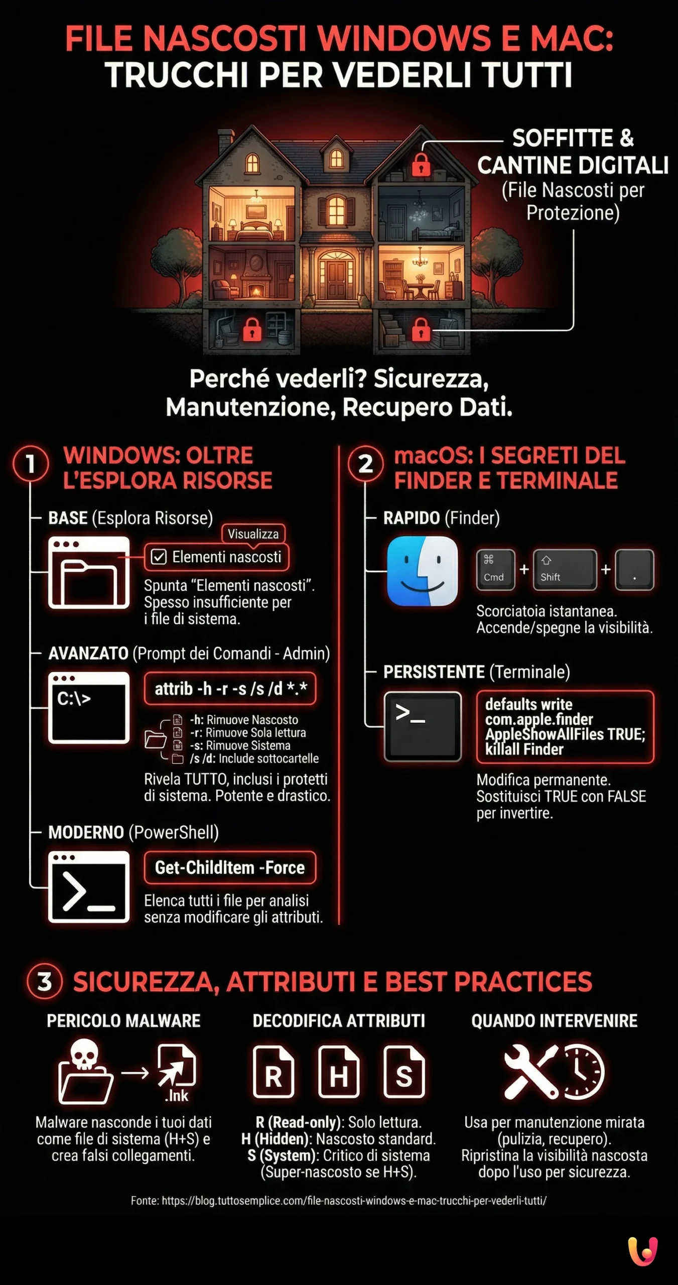 File Nascosti Windows e Mac: Trucchi per Vederli Tutti - Infografica riassuntiva