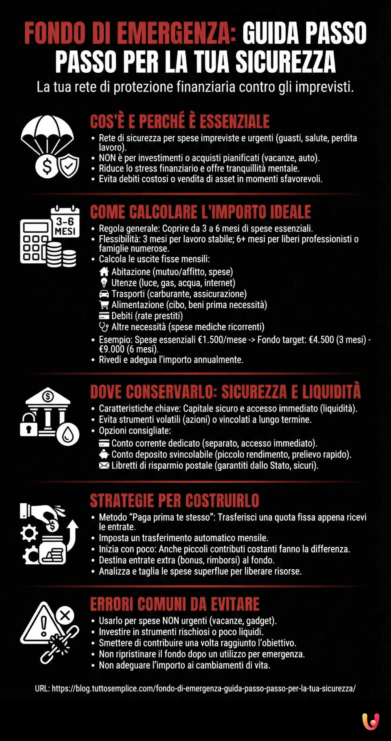 Fondo di Emergenza: Guida Passo Passo per la tua Sicurezza - Infografica riassuntiva