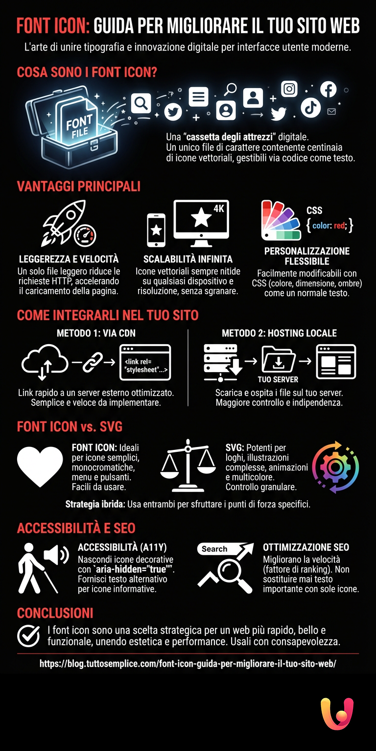 Font Icon: Guida per Migliorare il Tuo Sito Web - Infografica riassuntiva